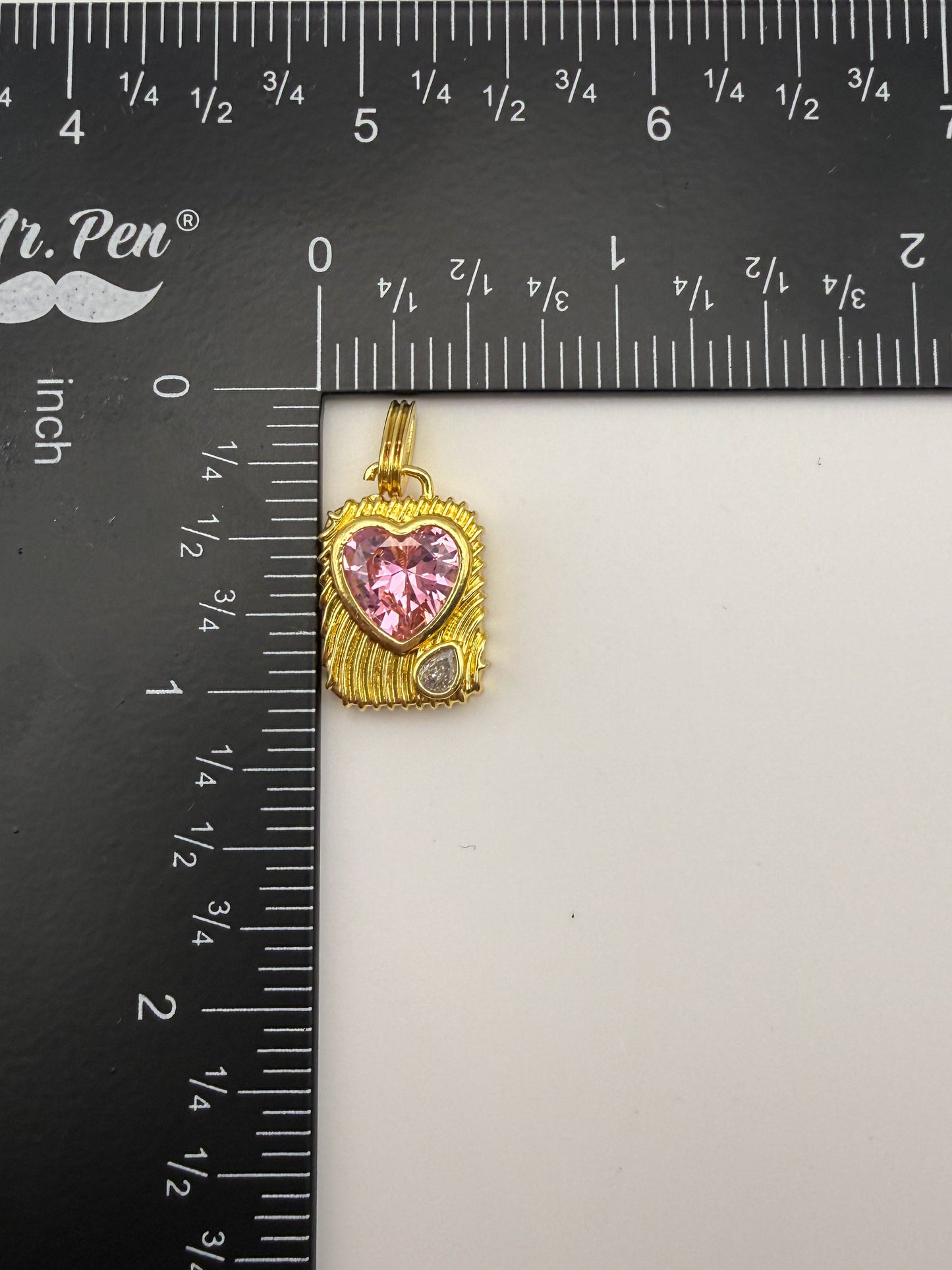 Gold Colorful Zircon Heart & Pink Zircon Heart Charm Pendant
