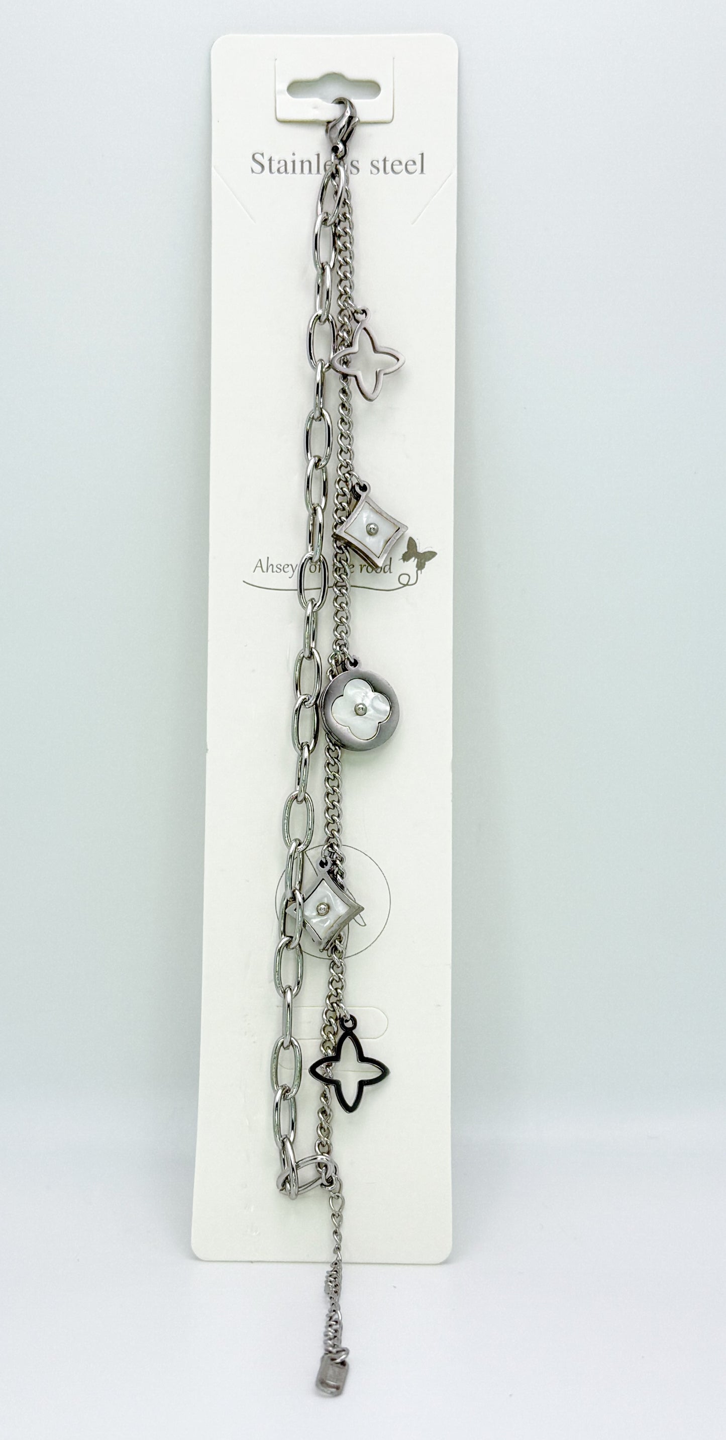 LV Designer Clover Logo Silver Stainless Steel Adjustable Bracelet