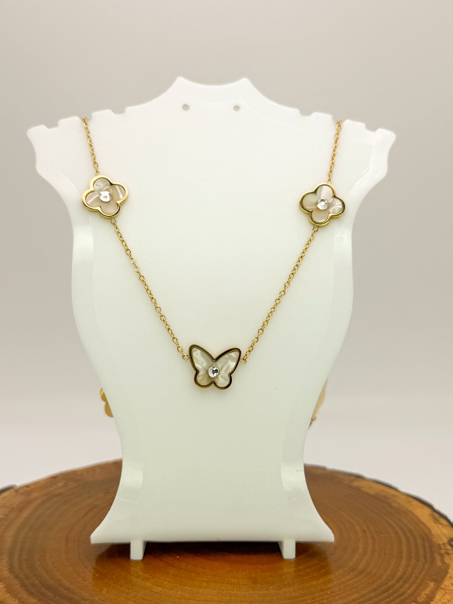 Mother of Pearl Designer Logo Gold Stainless Steel Necklace