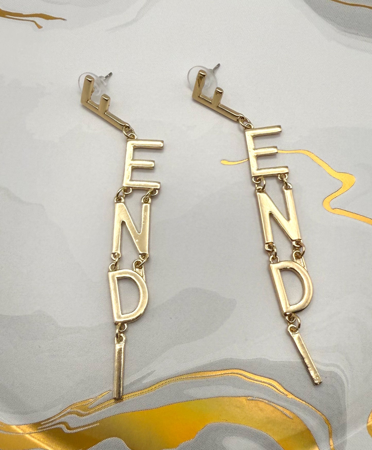 Long Gold Fendi Designer Dangle Stud Earrings
