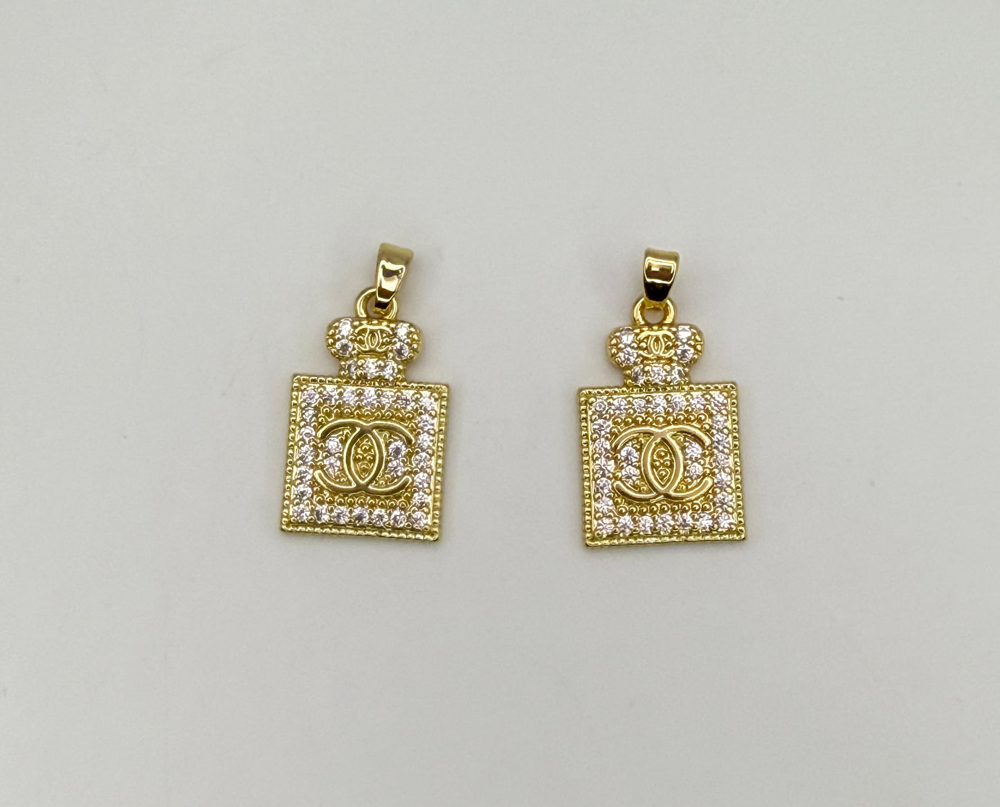 High Quality Gold and Silver CC Perfume Bottle DIY Charm Pendants