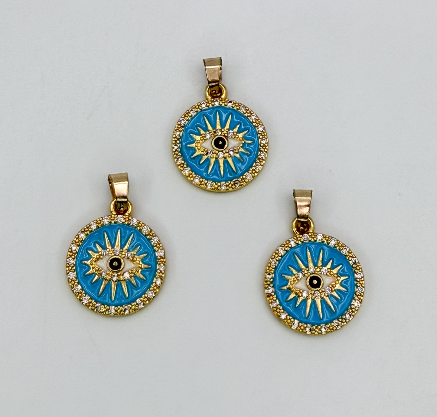 Round Gold Shining Evil Eye DIY Pendant Charms