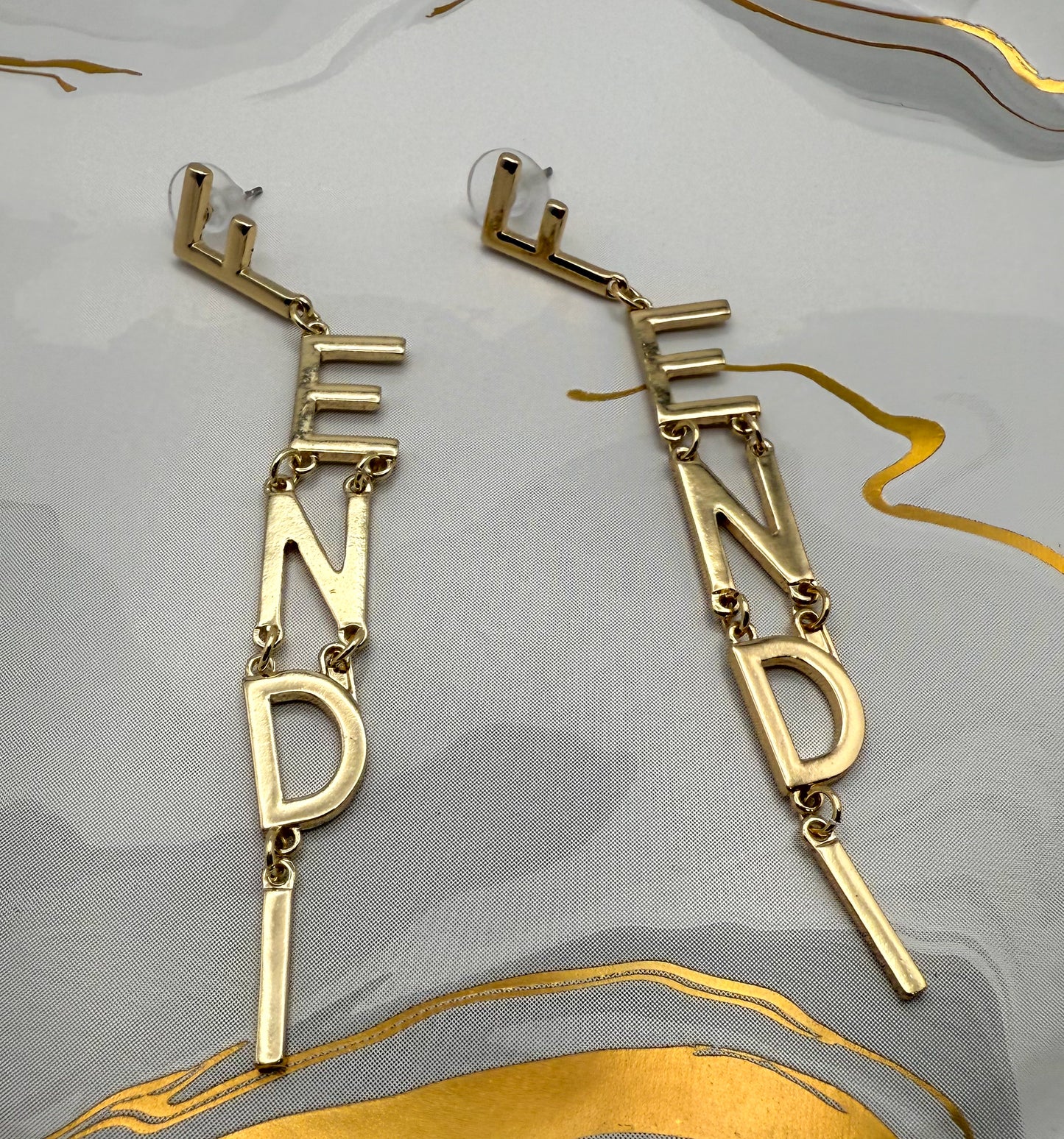 Long Gold Fendi Designer Dangle Stud Earrings