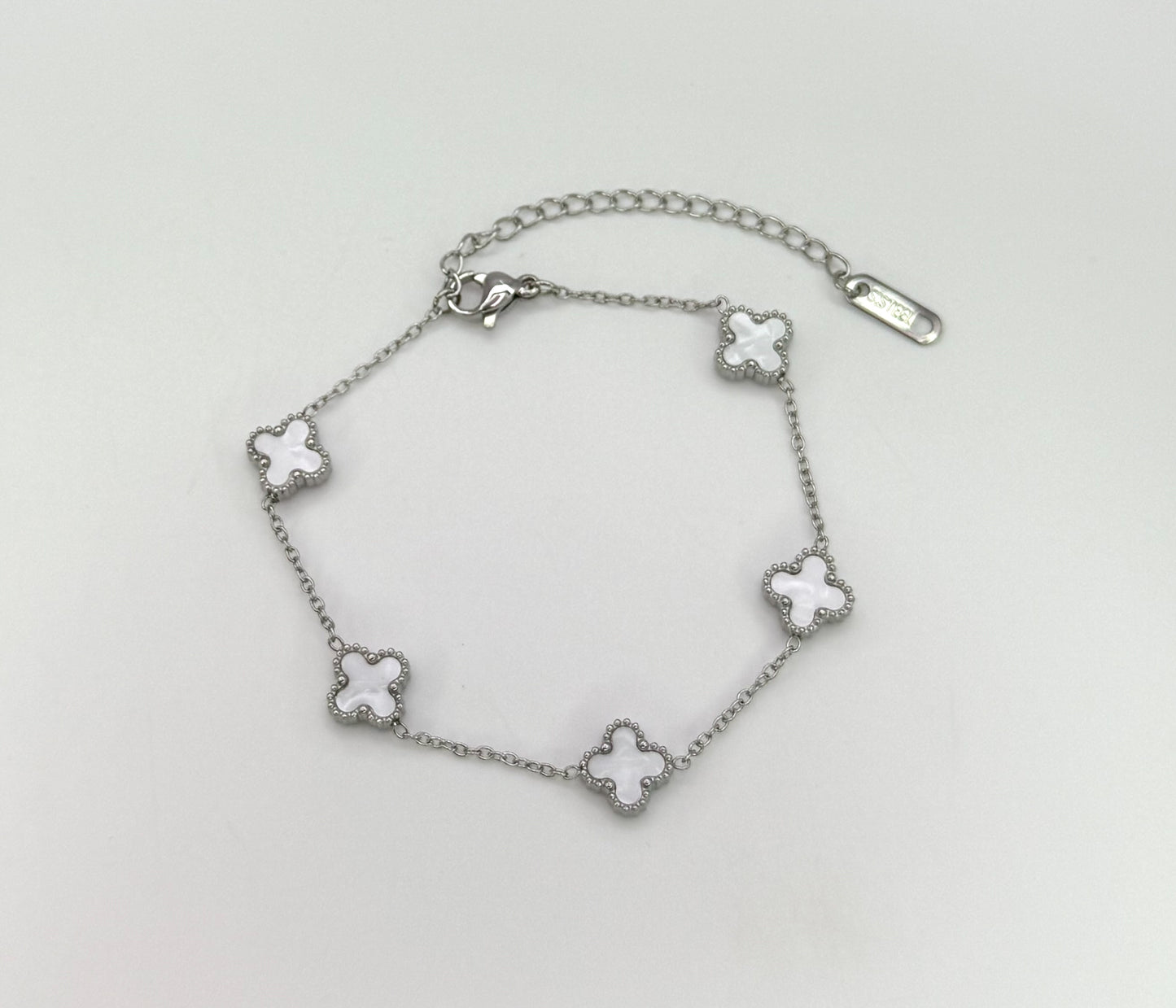 Mini Silver Clover Chain Link Adjustable Bracelets