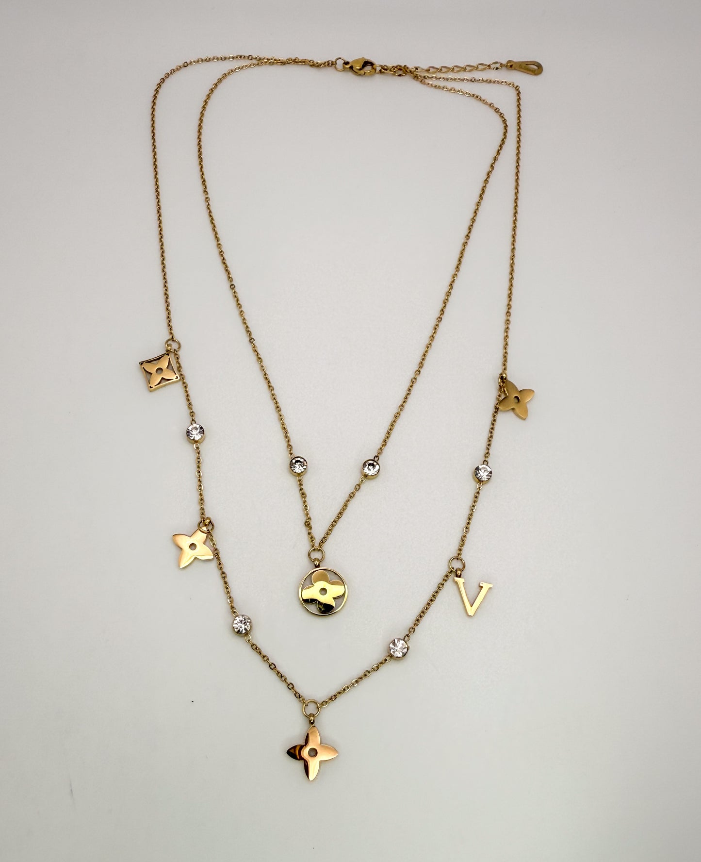 Mixed LV Designer Logo Gold Double Layered Necklace