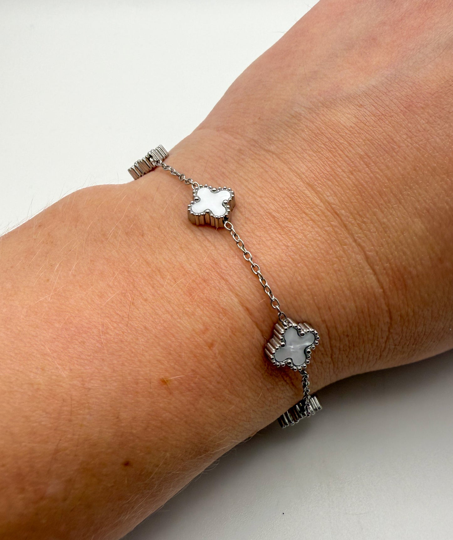 Mini Silver Clover Chain Link Adjustable Bracelets