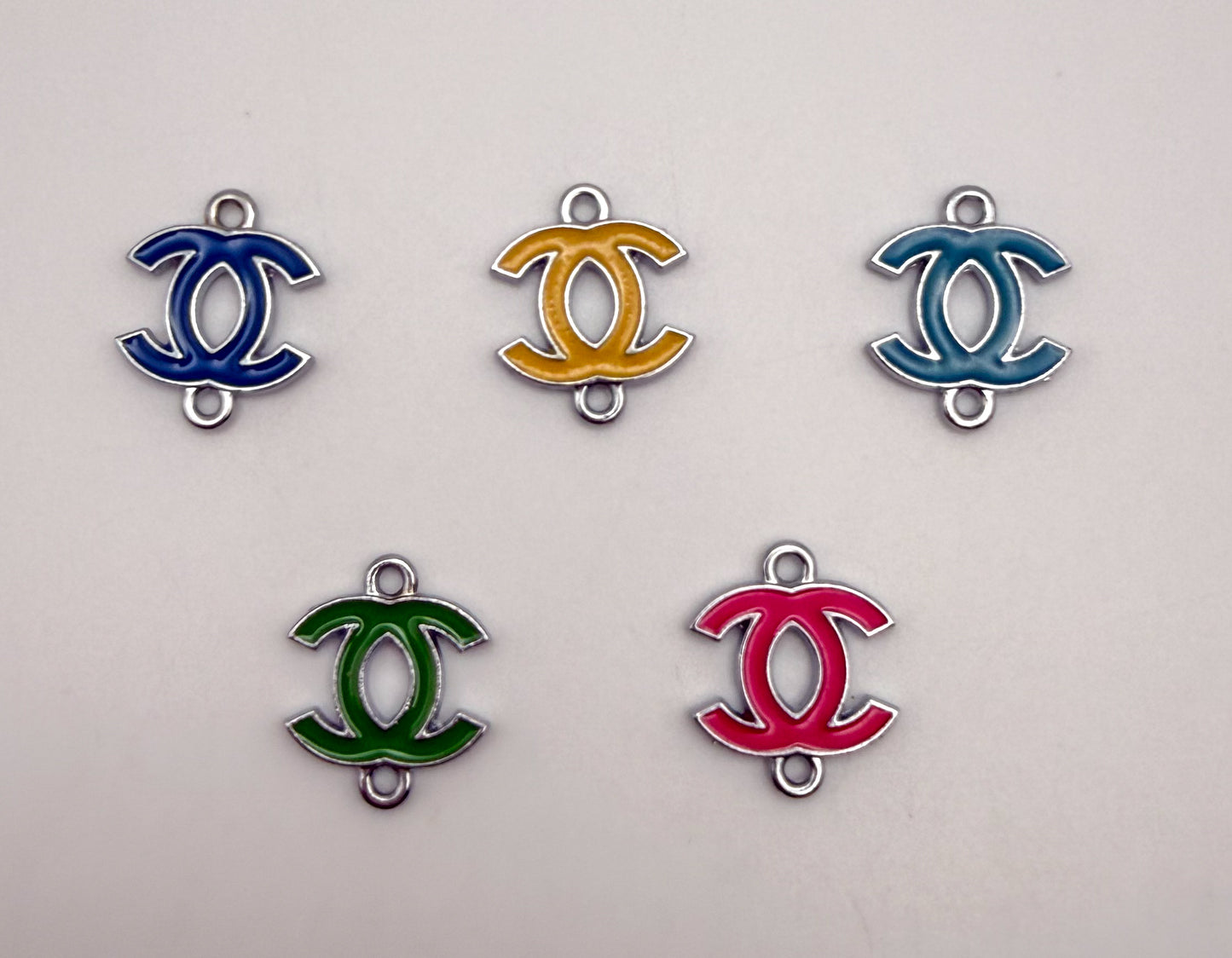 Colorful Enameled Silver CC Designer Connector Metal Charms