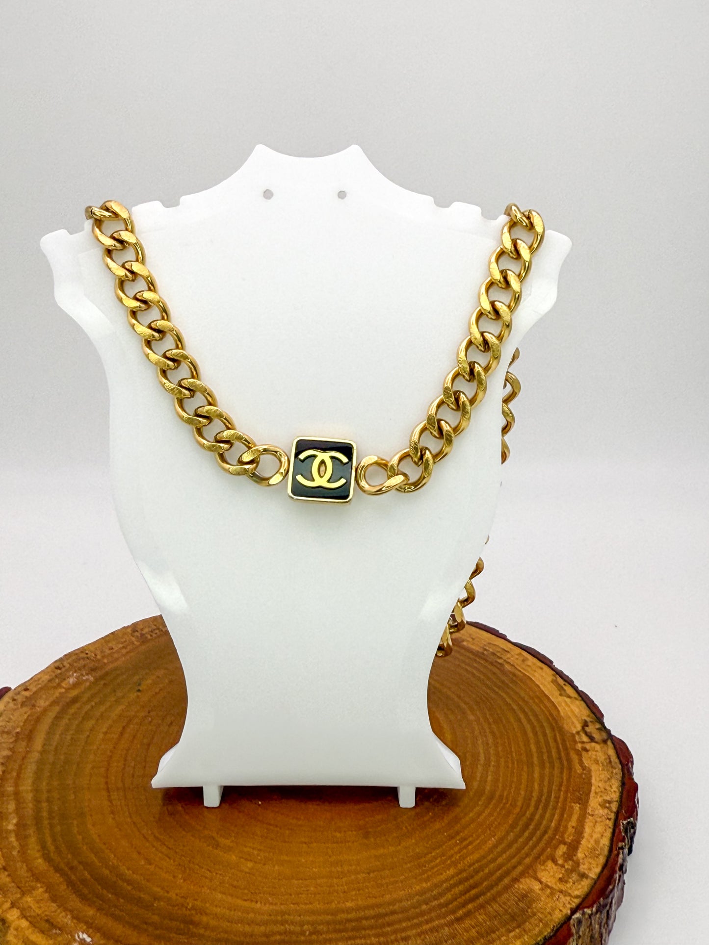 Gold Cuban Style CC Designer Stainless Steel Adjustable Necklace