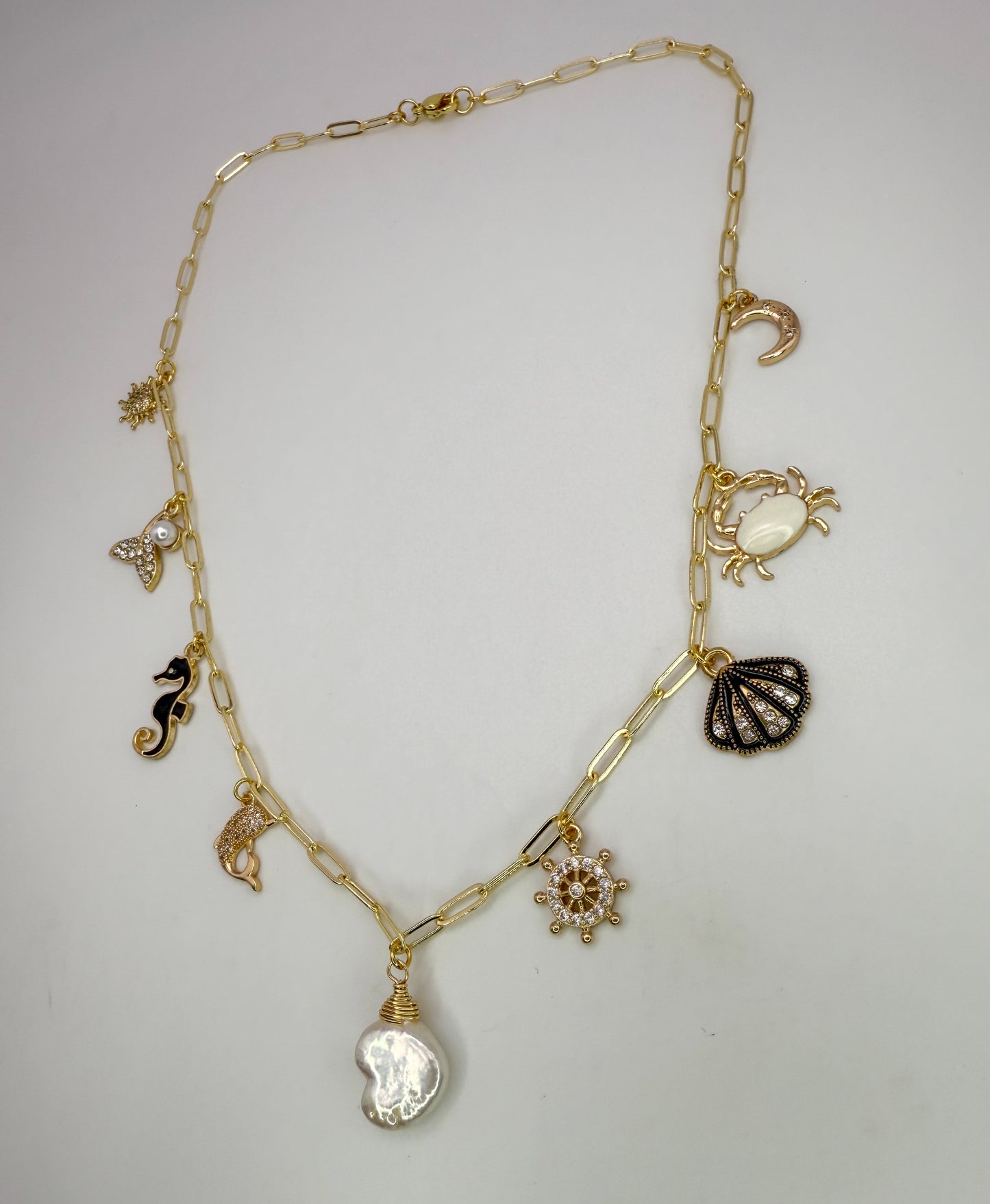 Thee Ocean Natural Pearl Gold Charm Necklace