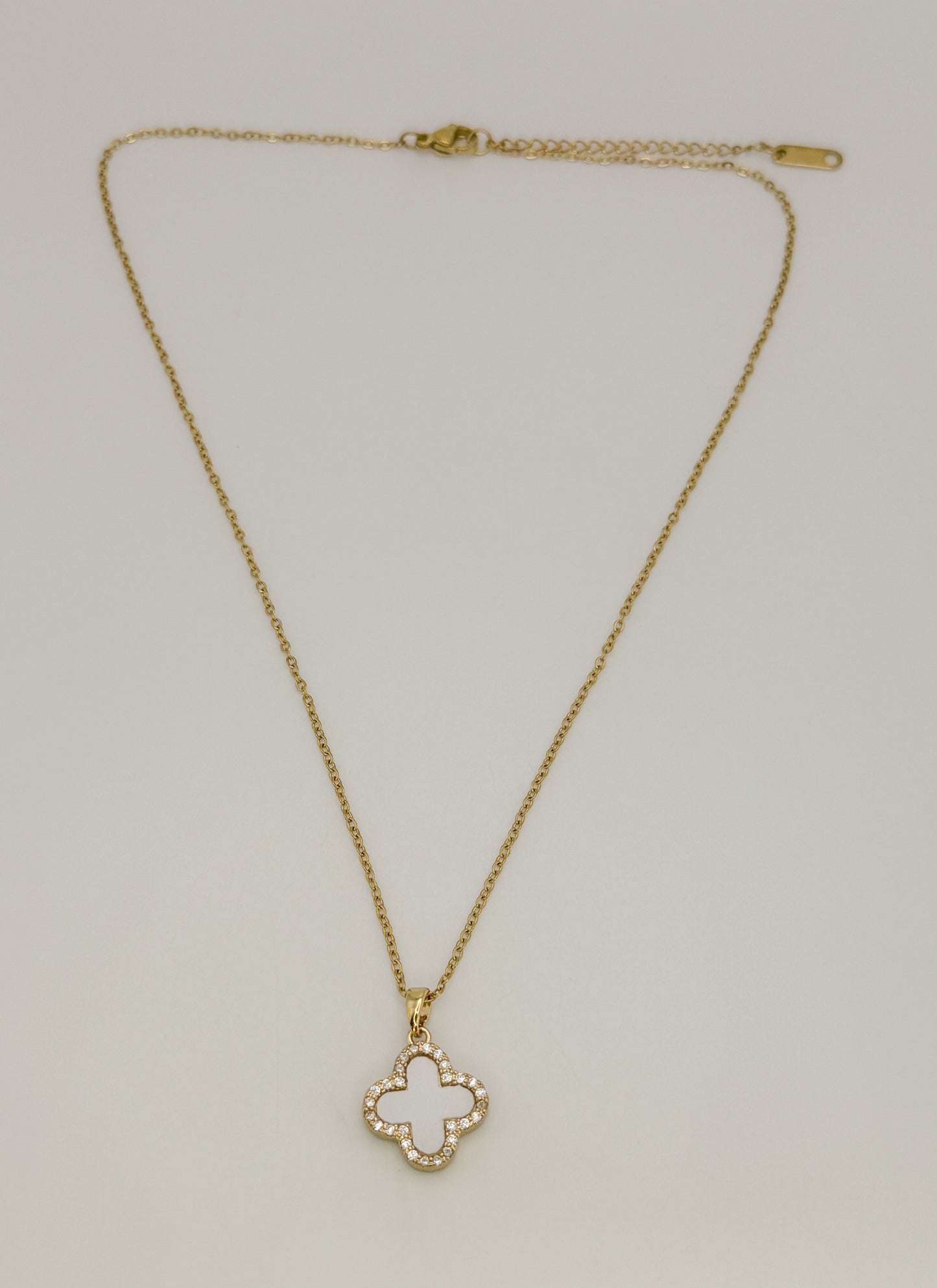 LV Black/White Front & Back Reversible Clover Gold Adjustable Stainless Steel Necklace