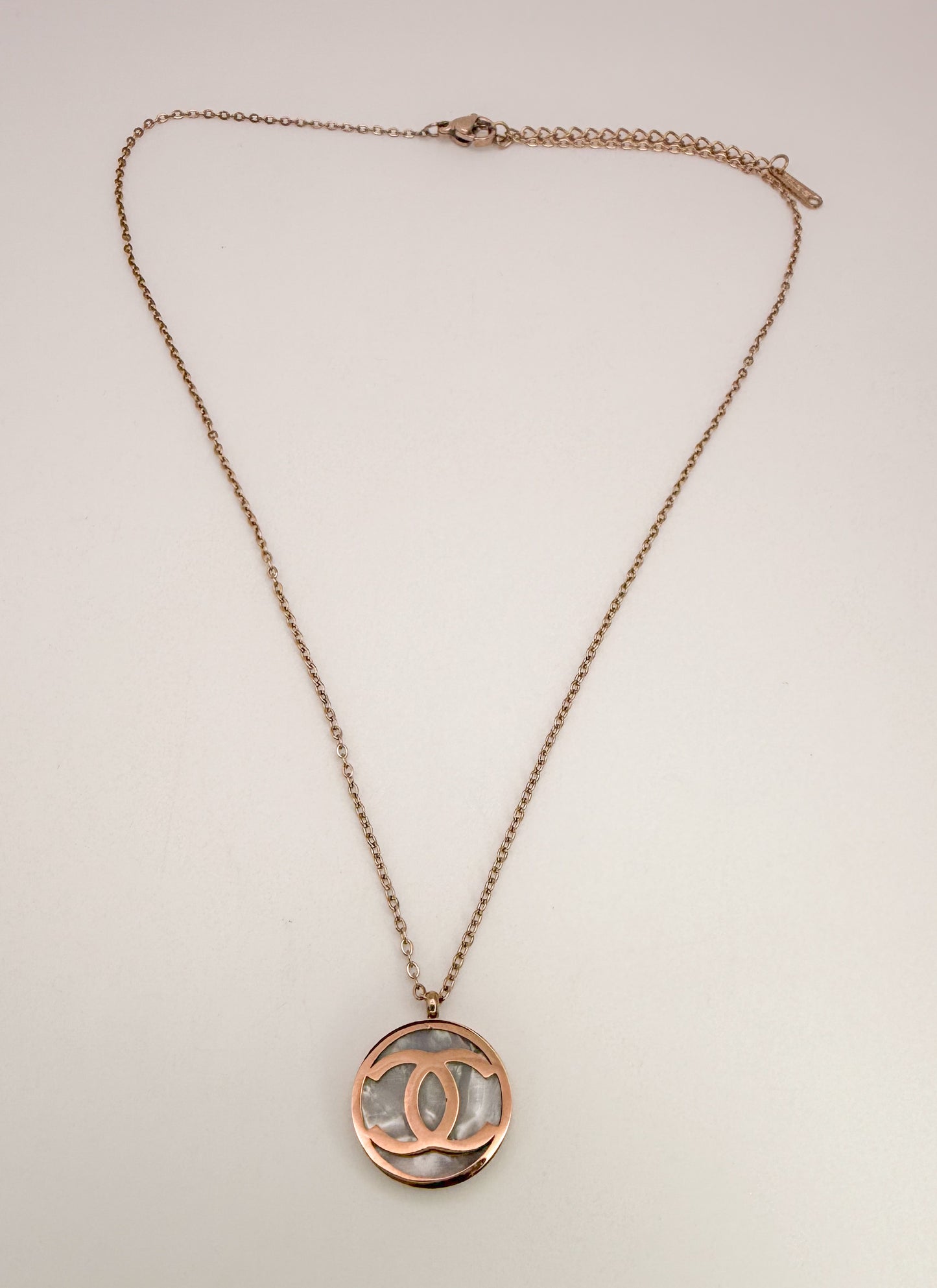 Rose Gold CC Mother of Pearl Pendant Stainless Steel Necklace