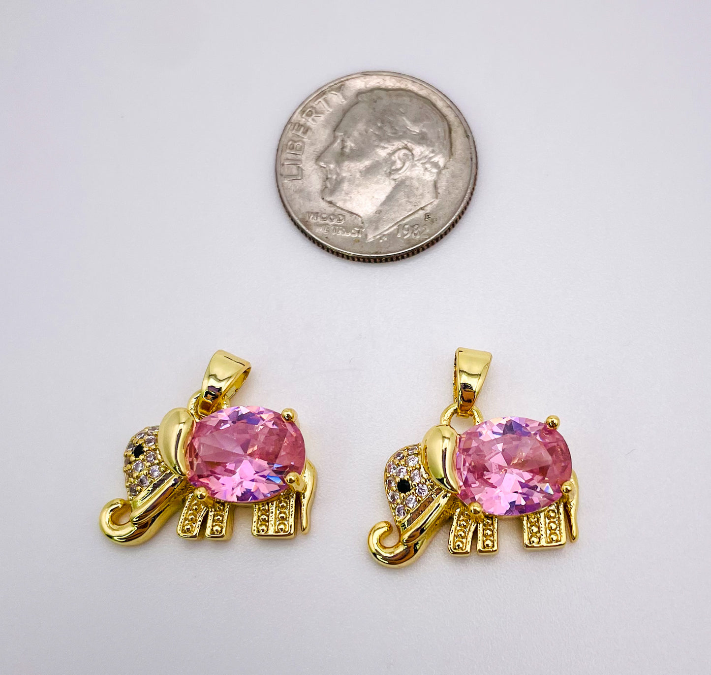 Pink Zircon Gold Elephant Charm