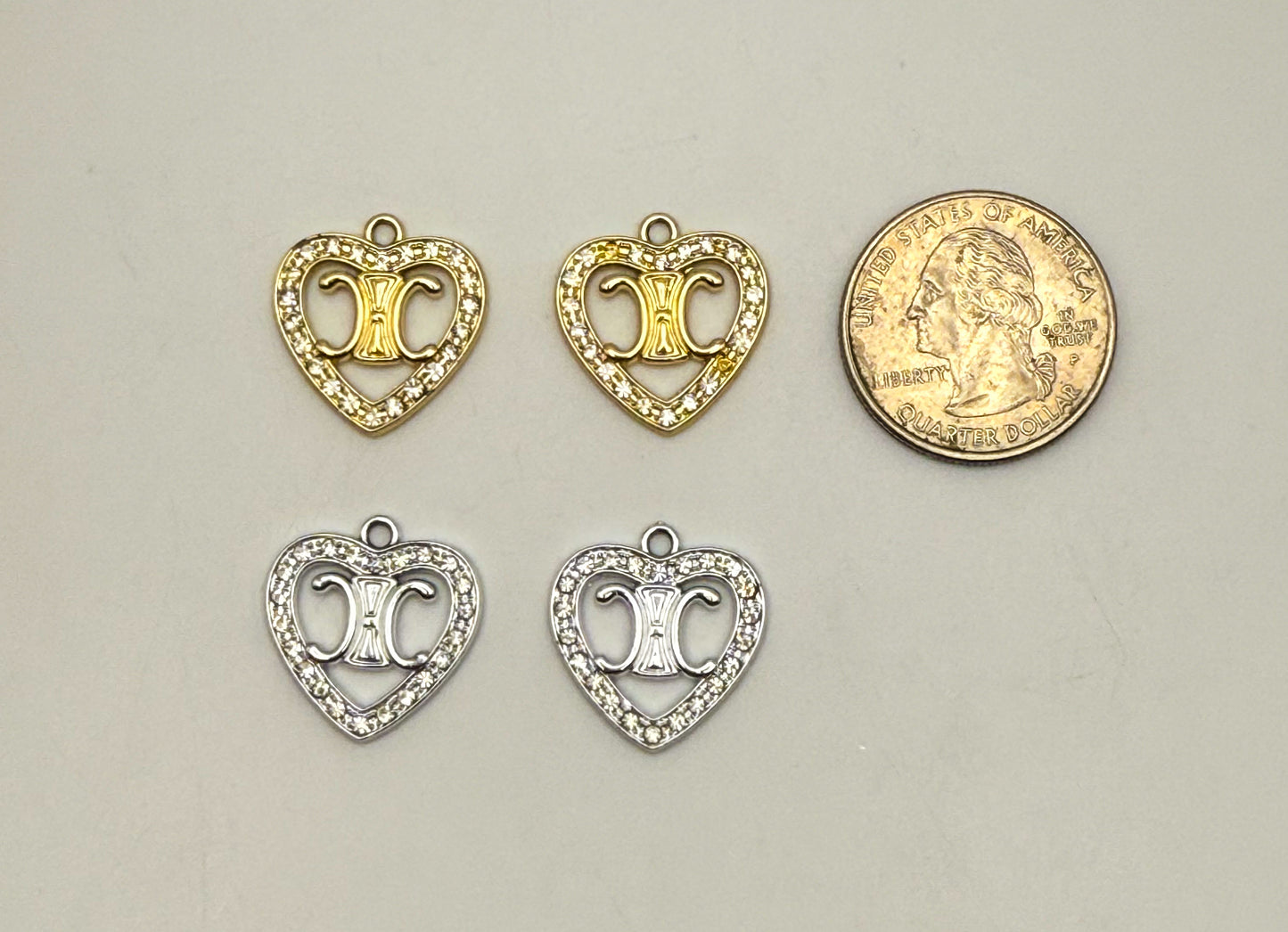 Designer Logo Gold and Silver Heart DIY Charms