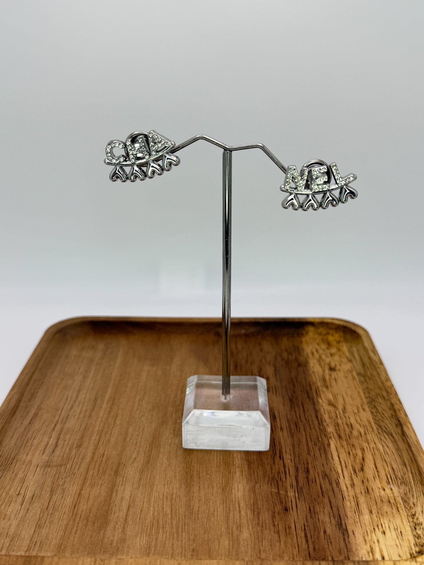 Silver Chanel Stud Statement Earrings