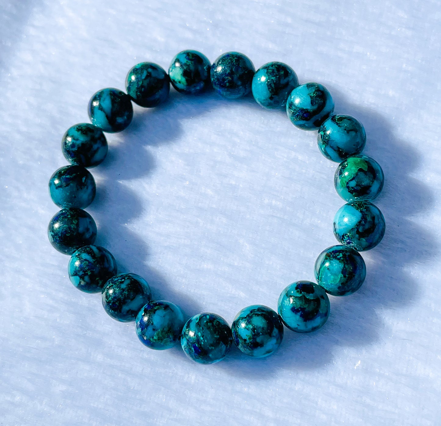 Natural Azurite with Malachite Crystal Beaded Stretch Adjustable Bracelet