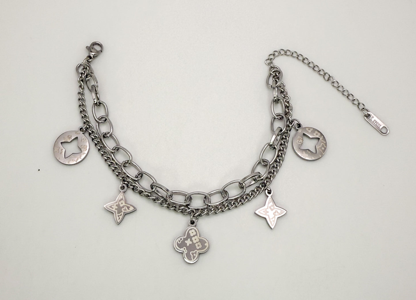 Silver LV Designer Brand Logo Adjustable Bracelet