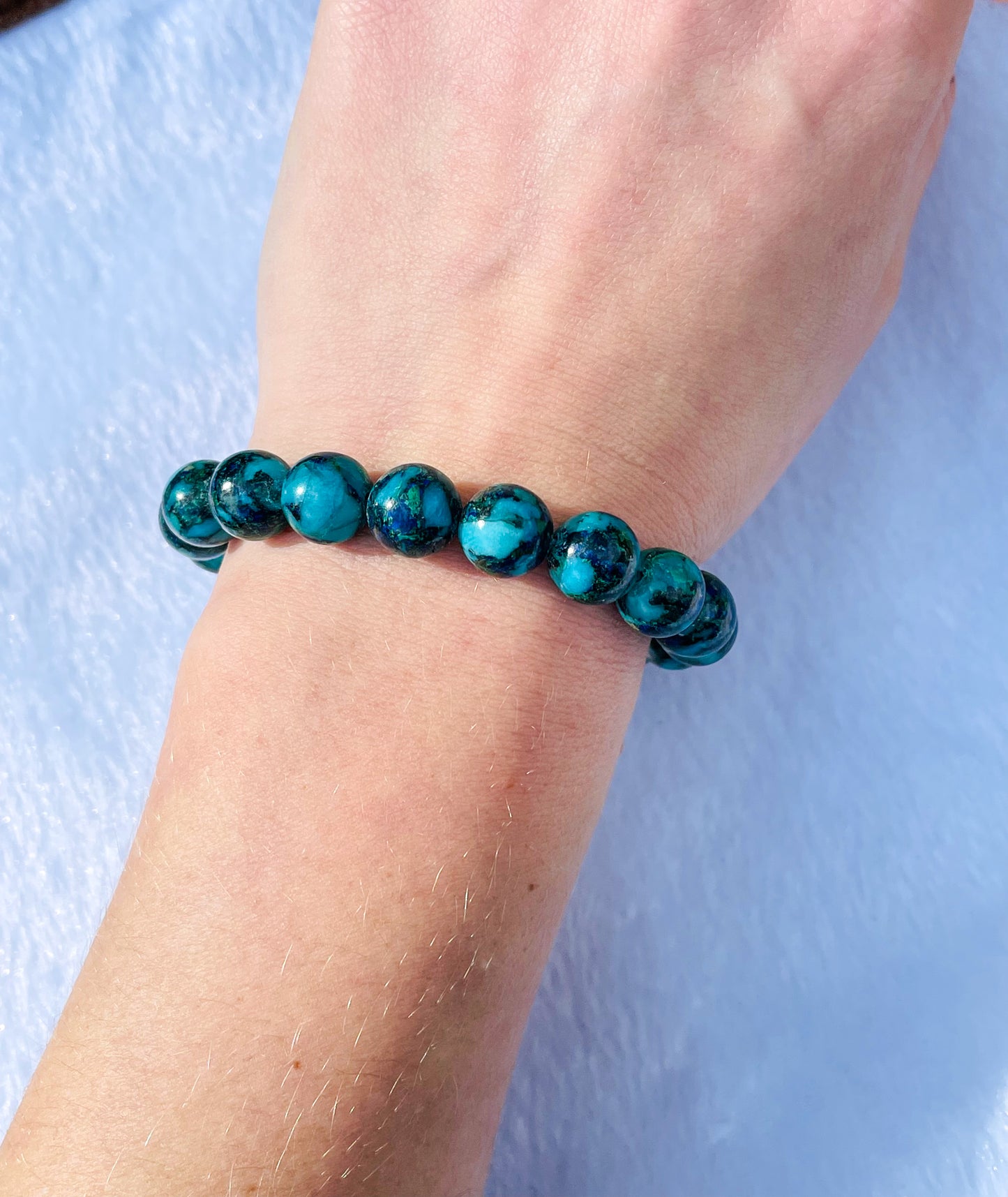 Natural Azurite with Malachite Crystal Beaded Stretch Adjustable Bracelet