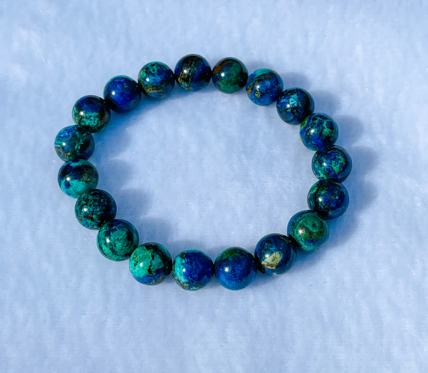 Natural Azurite with Malachite Crystal Beaded Stretch Adjustable Bracelet