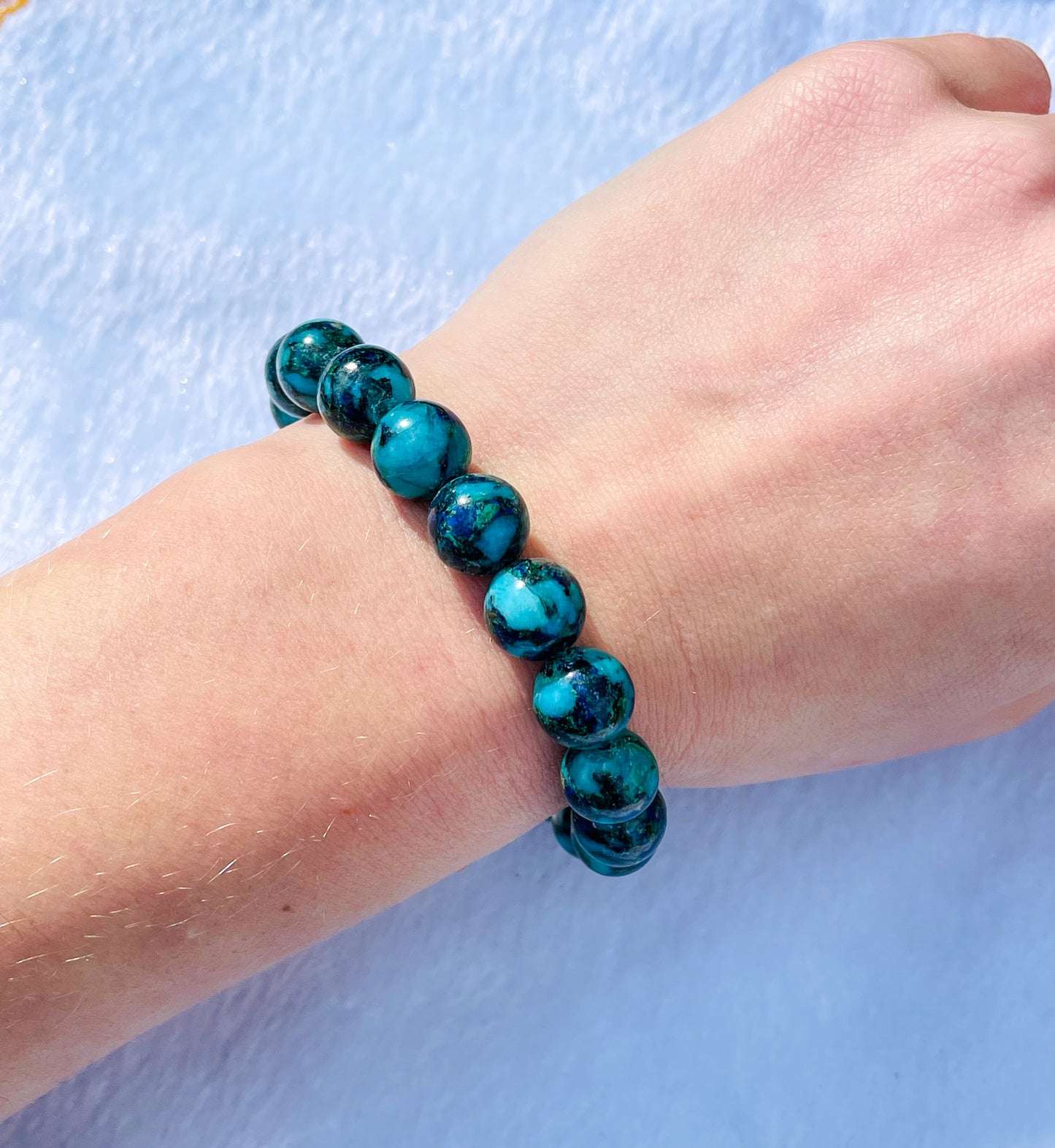 Natural Azurite with Malachite Crystal Beaded Stretch Adjustable Bracelet