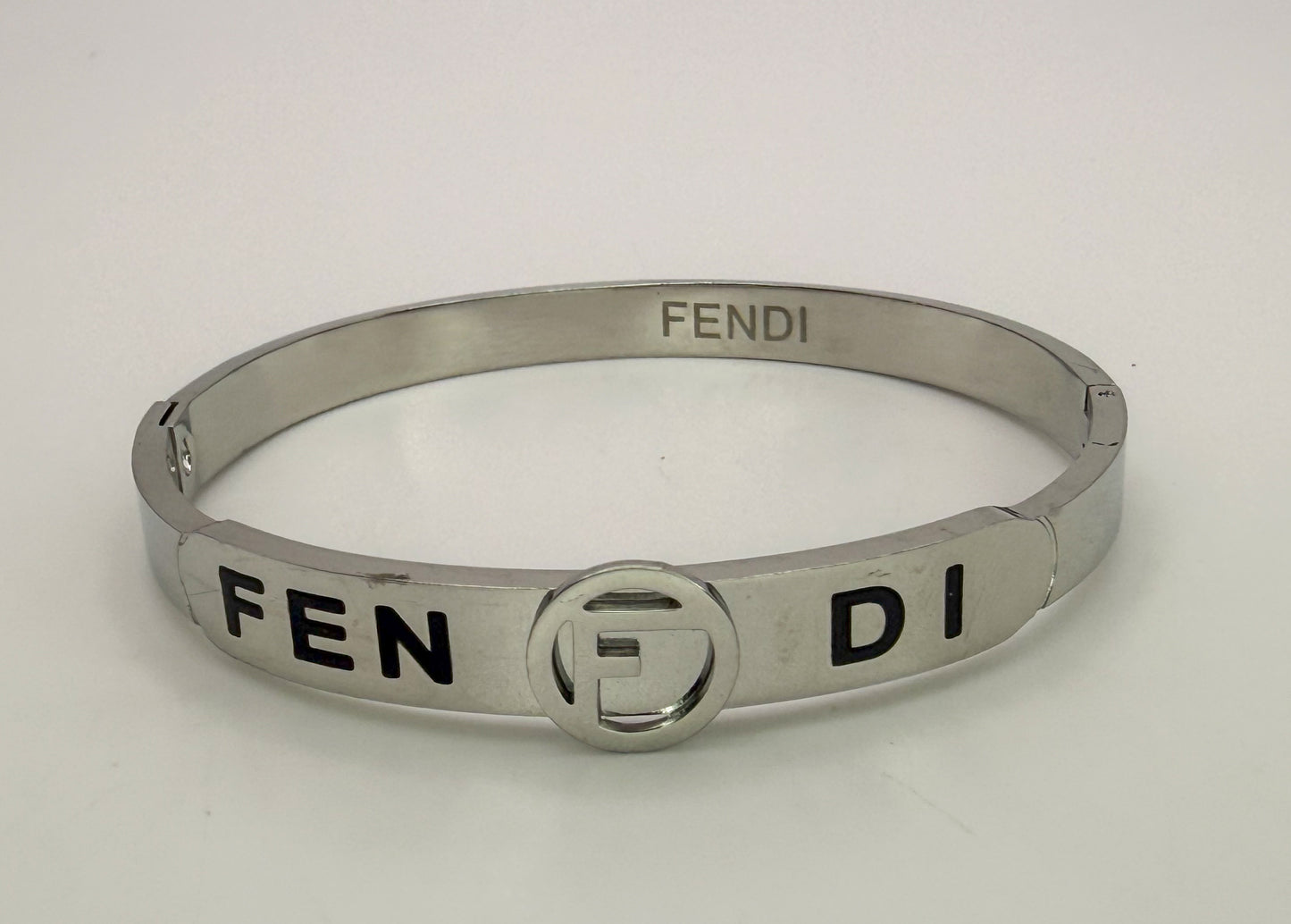 Silver Stainless Steel Fendi Designer Bangle Bracelet