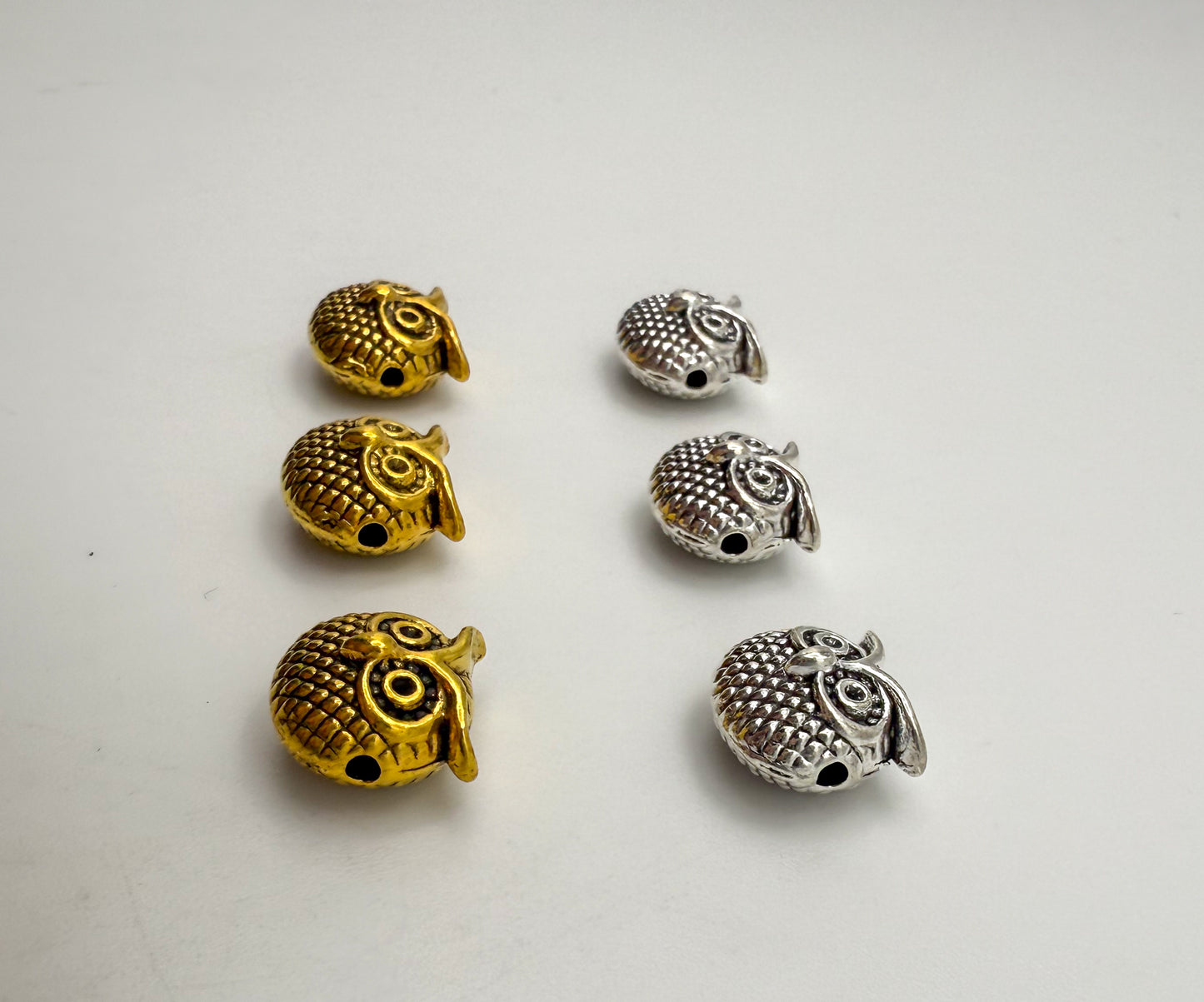 Gold & Silver Owl Spacer Charm Beads