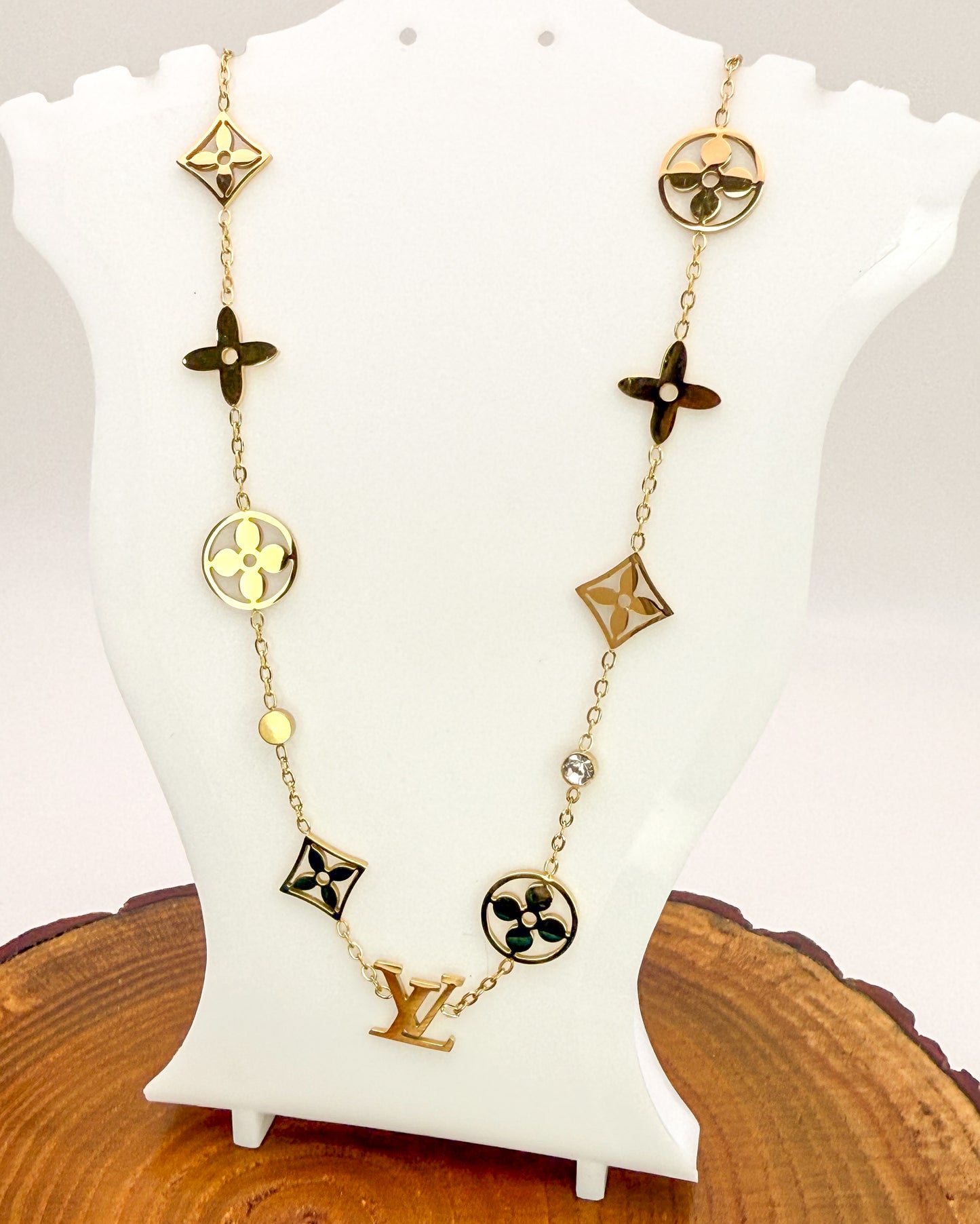 LV Designer Logo Gold Stainless Steel Necklace