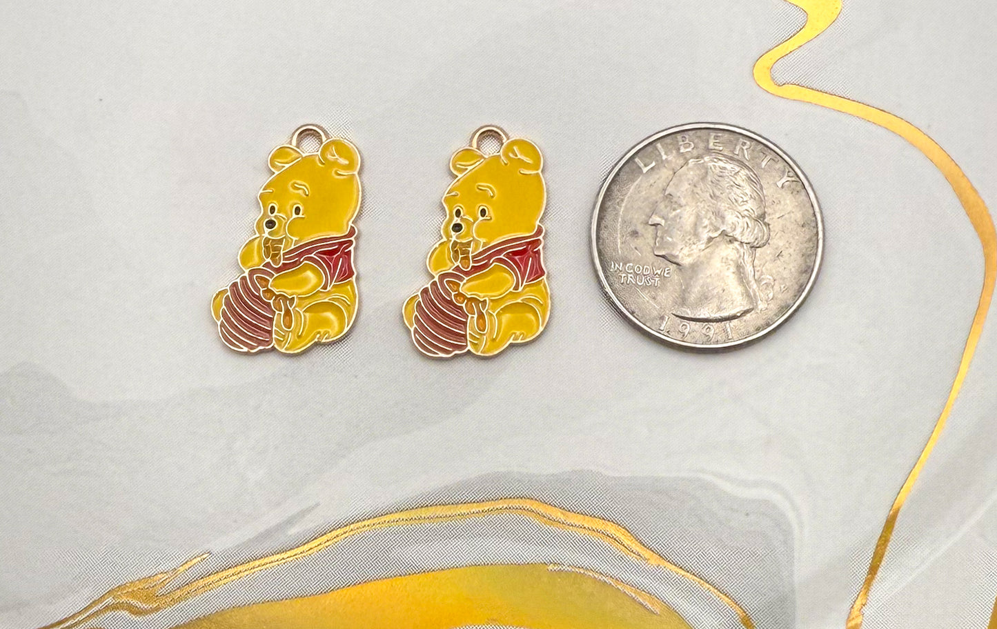 Winnie the Pooh Bear Eating Honey DIY Gold Metal Charm