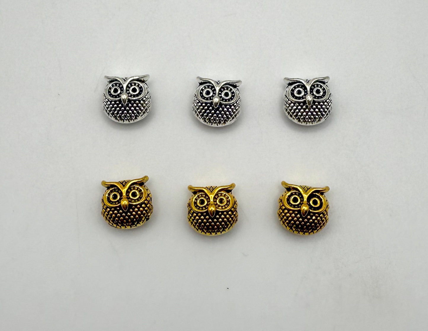 Gold & Silver Owl Spacer Charm Beads