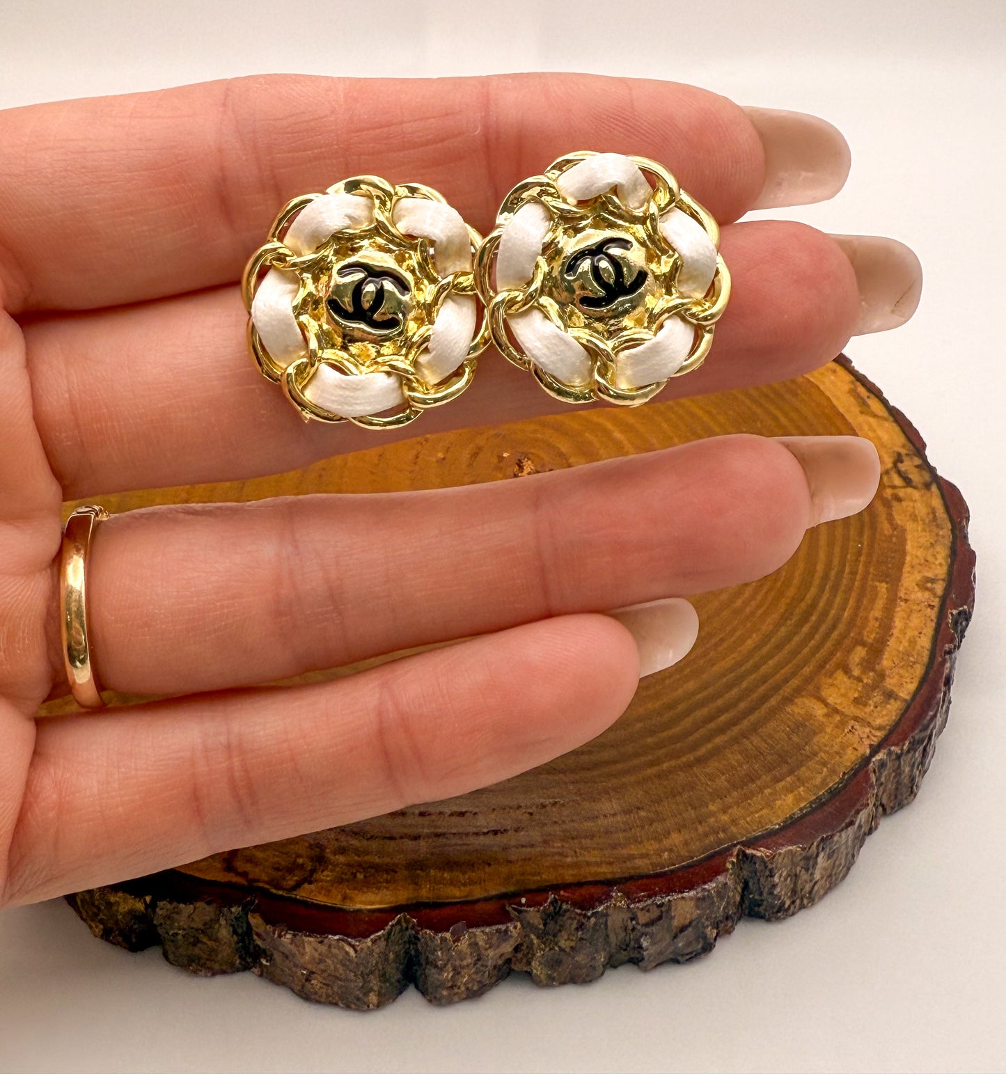 Bulky Gold CC Designer Stud Earrings