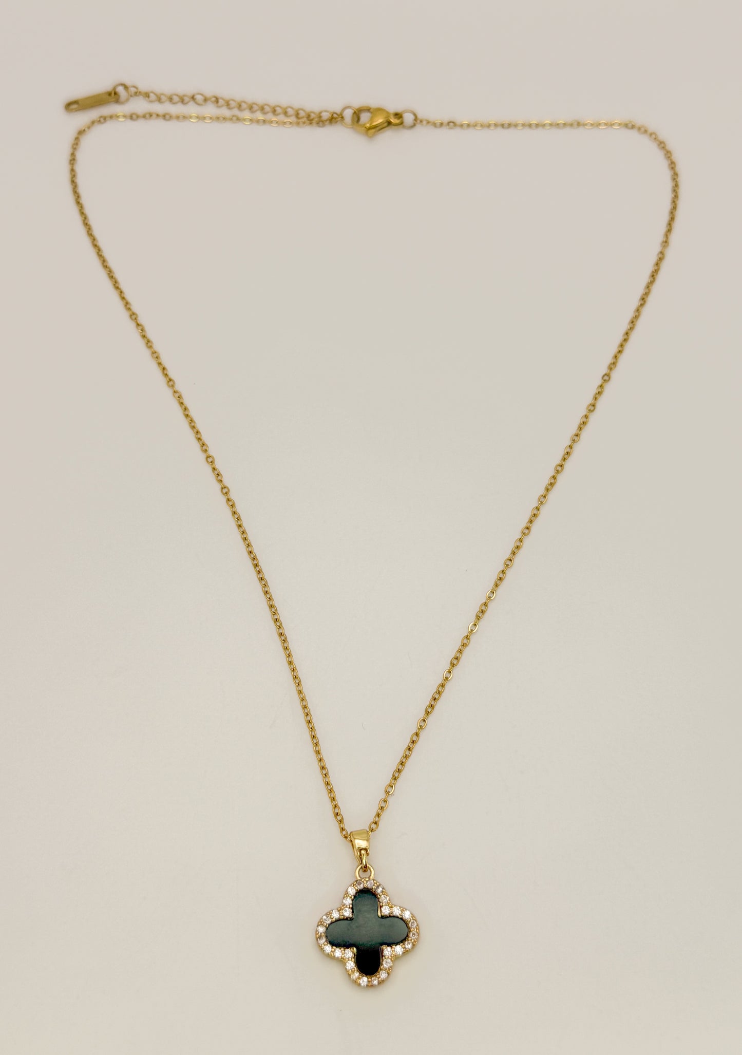 LV Black/White Front & Back Reversible Clover Gold Adjustable Stainless Steel Necklace