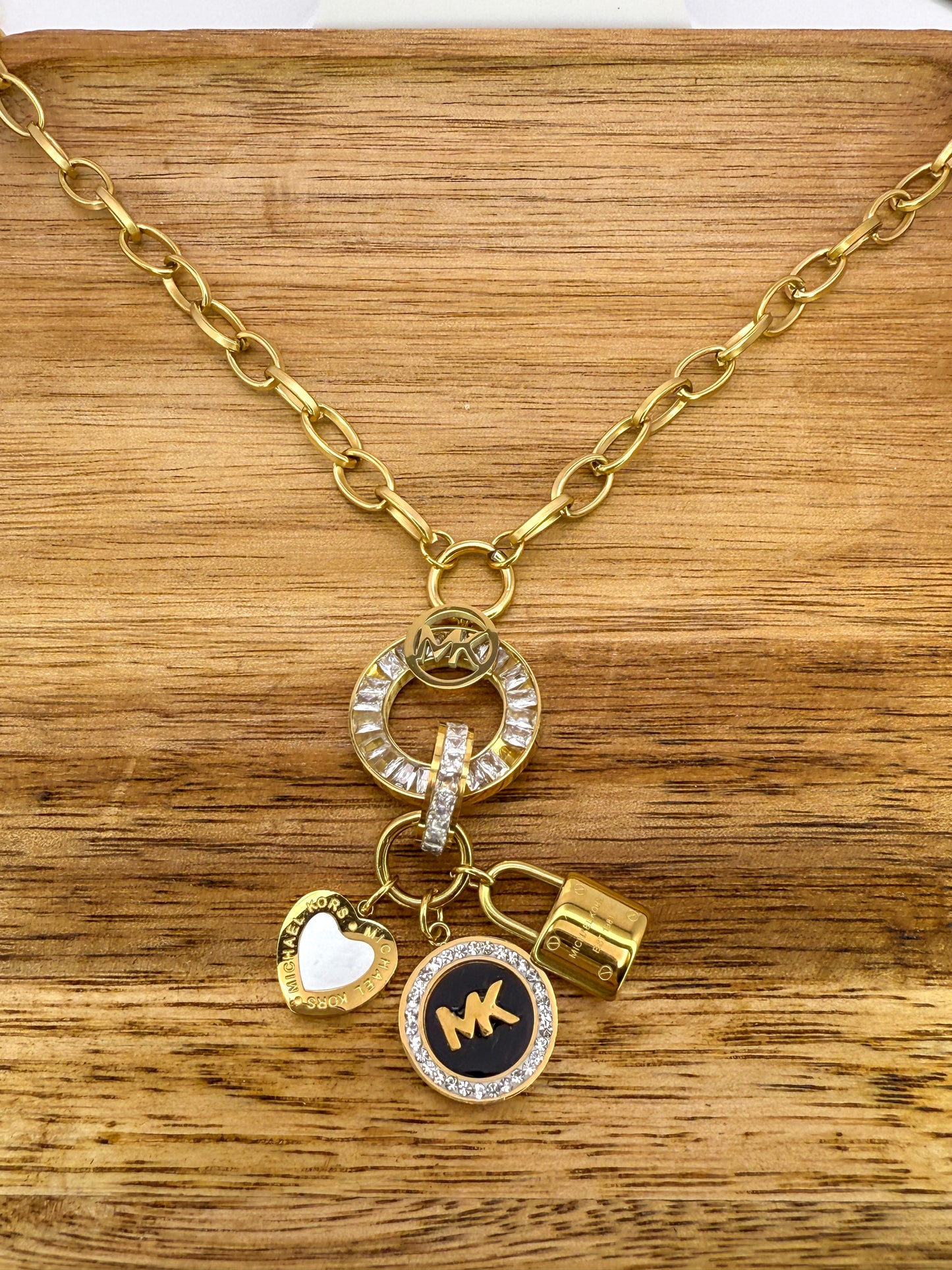 Gold Micheal Kors Designer Matching Necklace & Earrings Jewelry Set