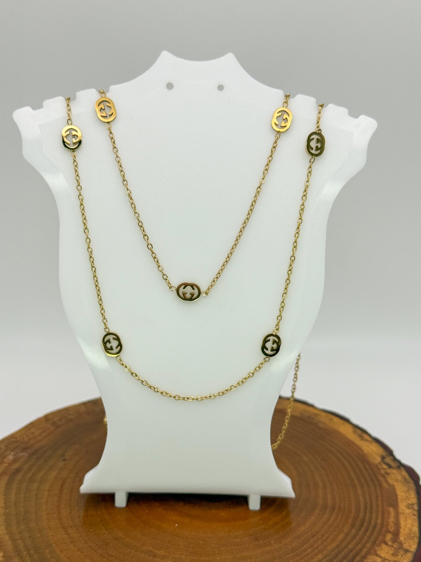 GG Designer Gold Double Layered Necklace