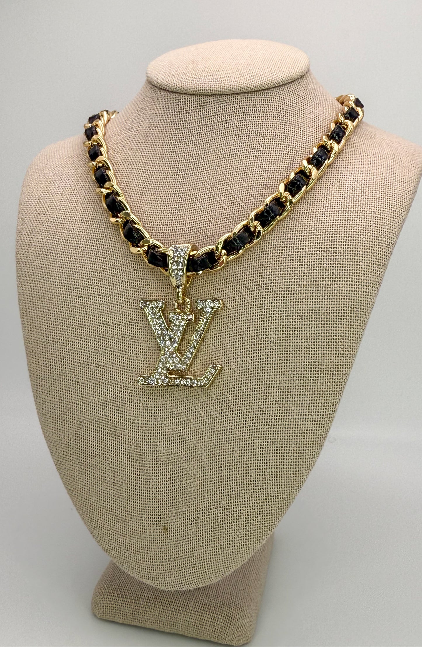 Bold n Gold LV Designer Leather Weaved Necklace