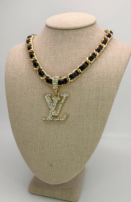 Bold n Gold LV Designer Leather Weaved Necklace