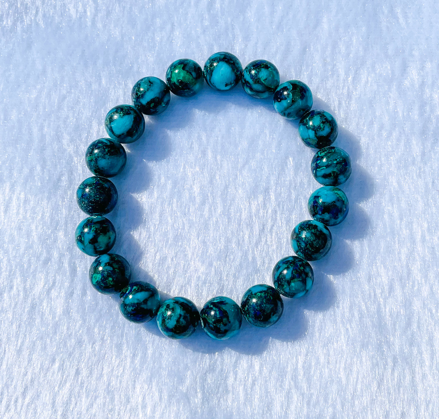Natural Azurite with Malachite Crystal Beaded Stretch Adjustable Bracelet