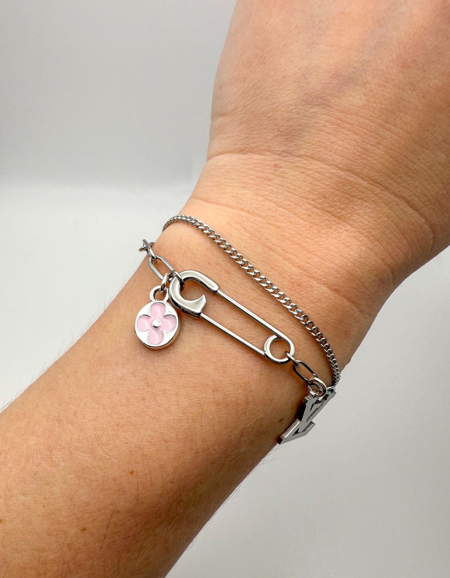 Silver LV Charm Bracelet