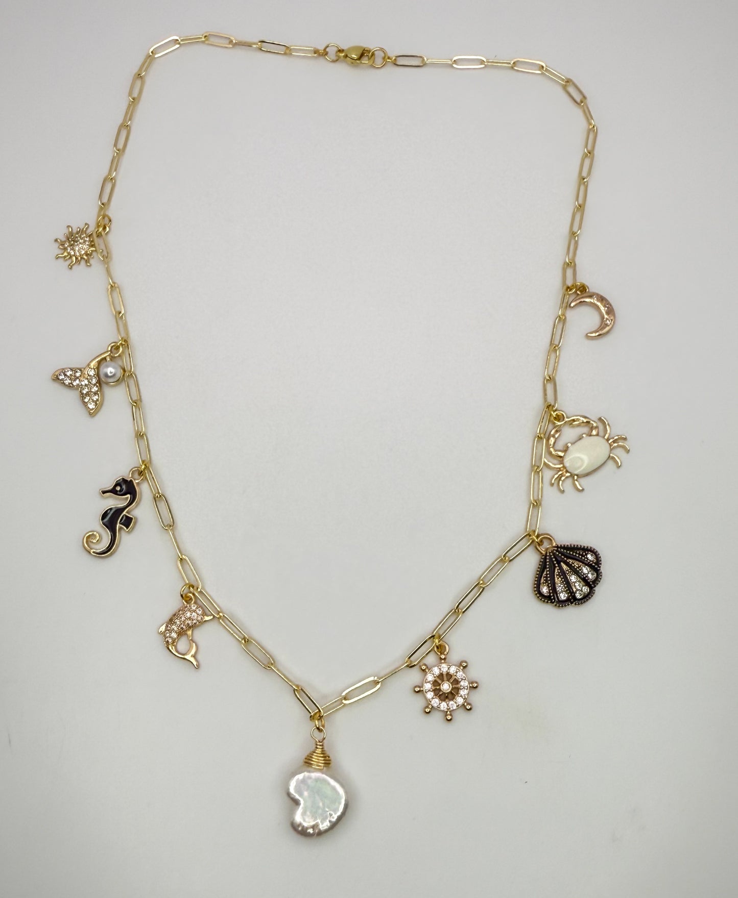 Thee Ocean Natural Pearl Gold Charm Necklace