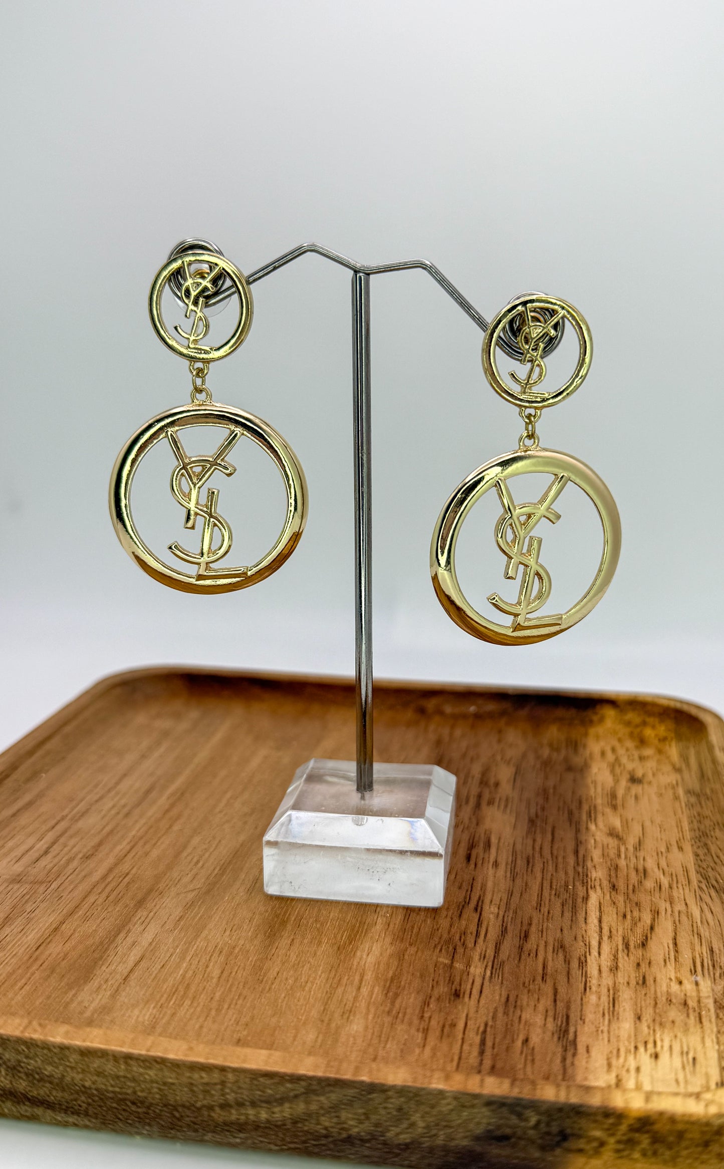 Gold YSL Stud Dangling Hoop Earrings