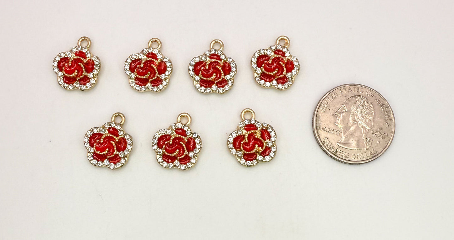 Red Sparkly Flower DIY Gold Charms