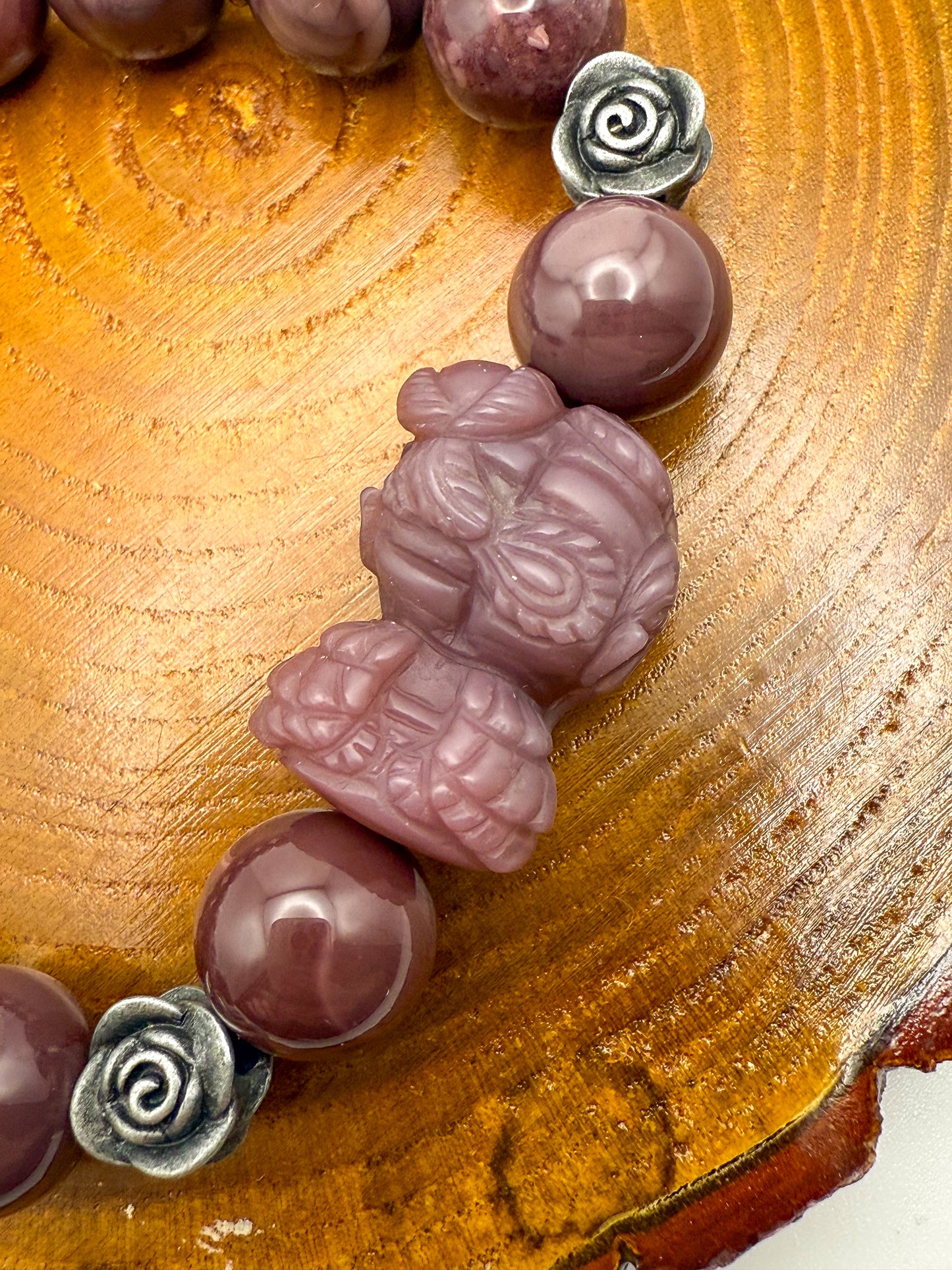 Natural Purple Alashan Agate Gemstone Phoenix Girl Adjustable Stretch Bracelet