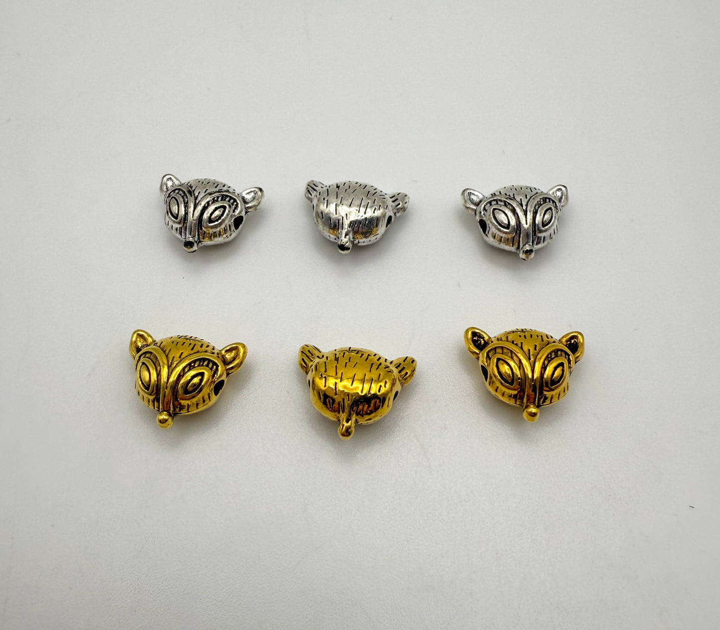 Fox Head Gold & Silver Spacers Charm Beads