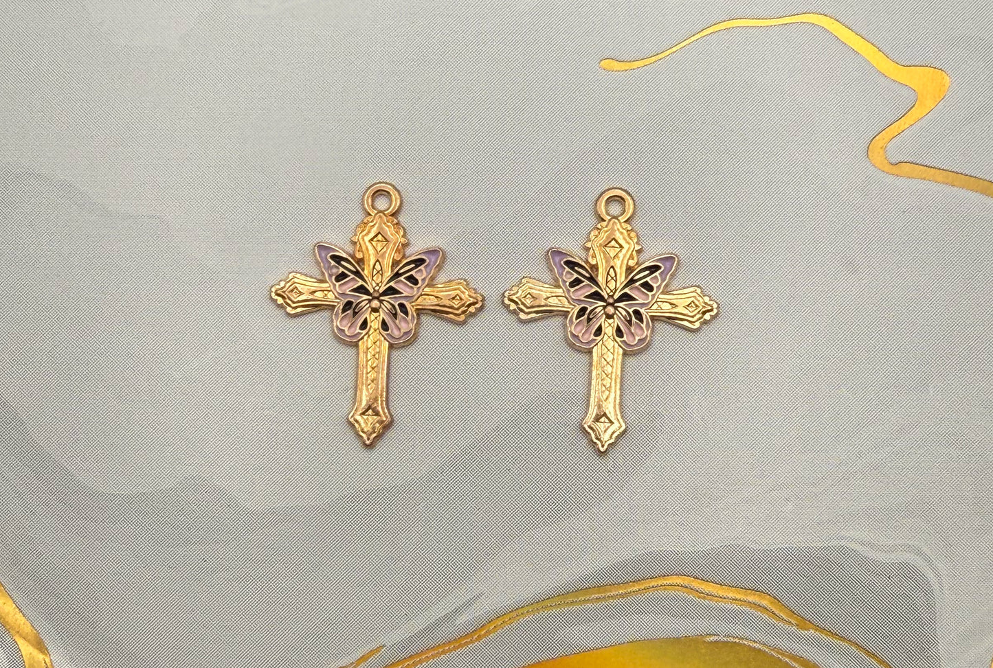Gold Butterfly Cross DIY Metal Charms