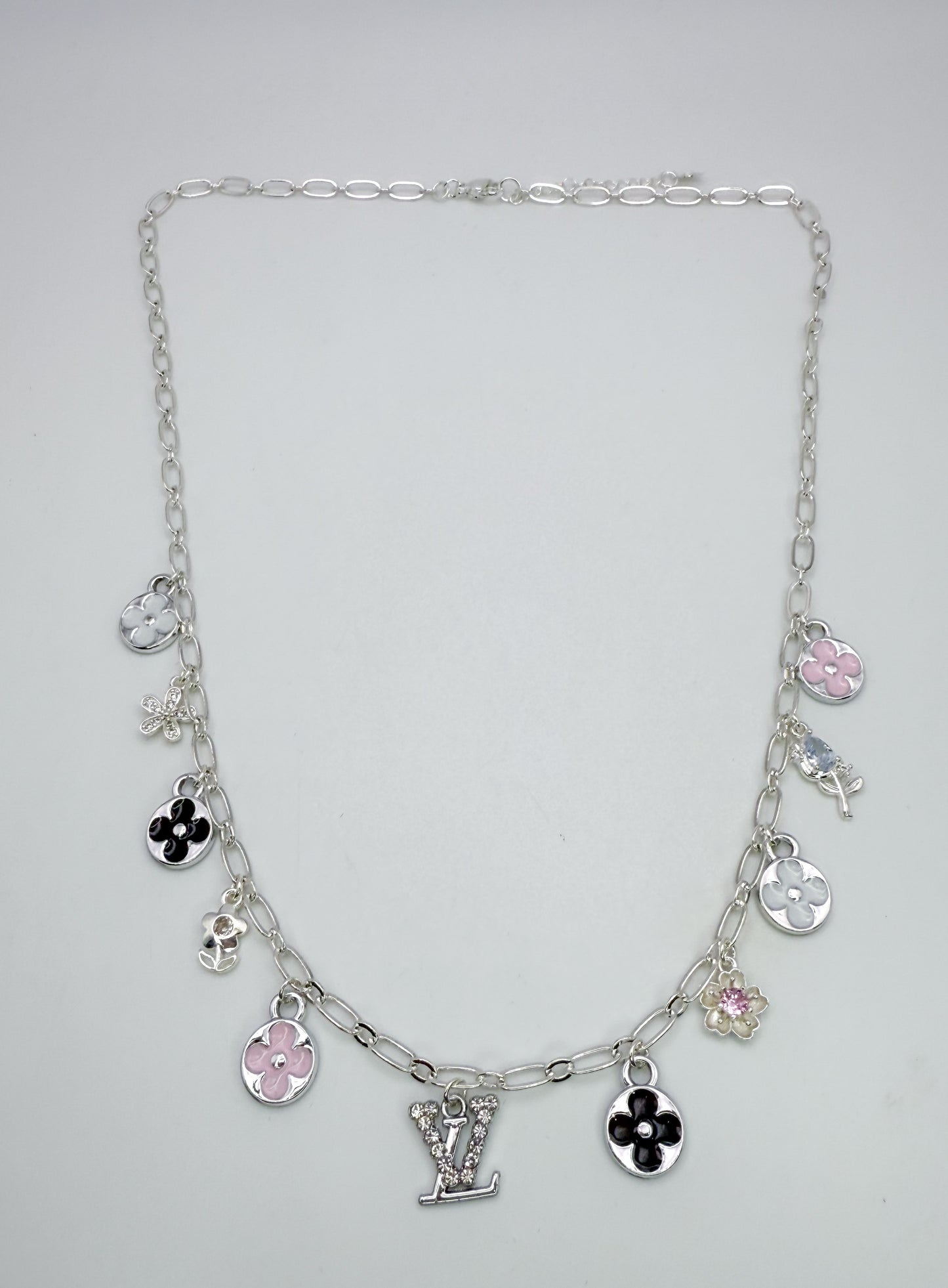 Silver LV Charm Necklace
