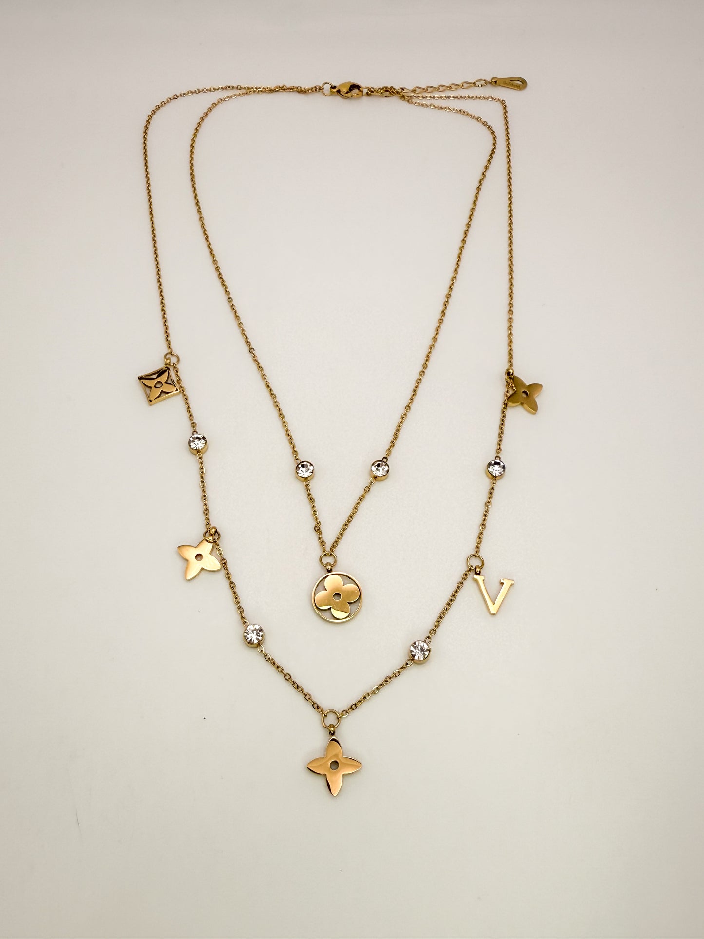 Mixed LV Designer Logo Gold Double Layered Necklace