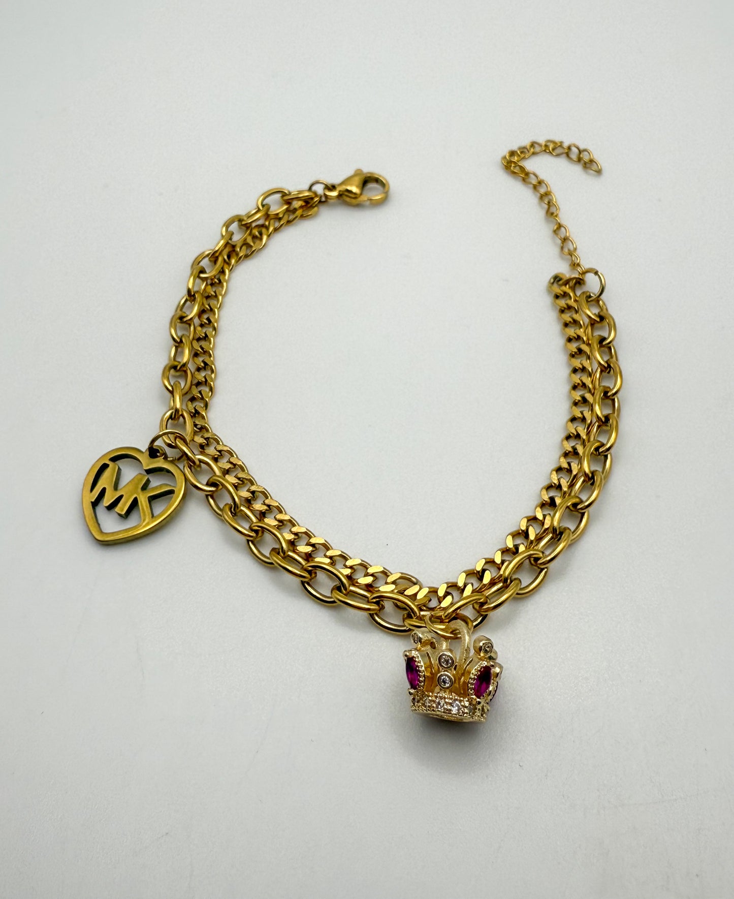 Gold MK Designer Double Layer Charm Bracelet