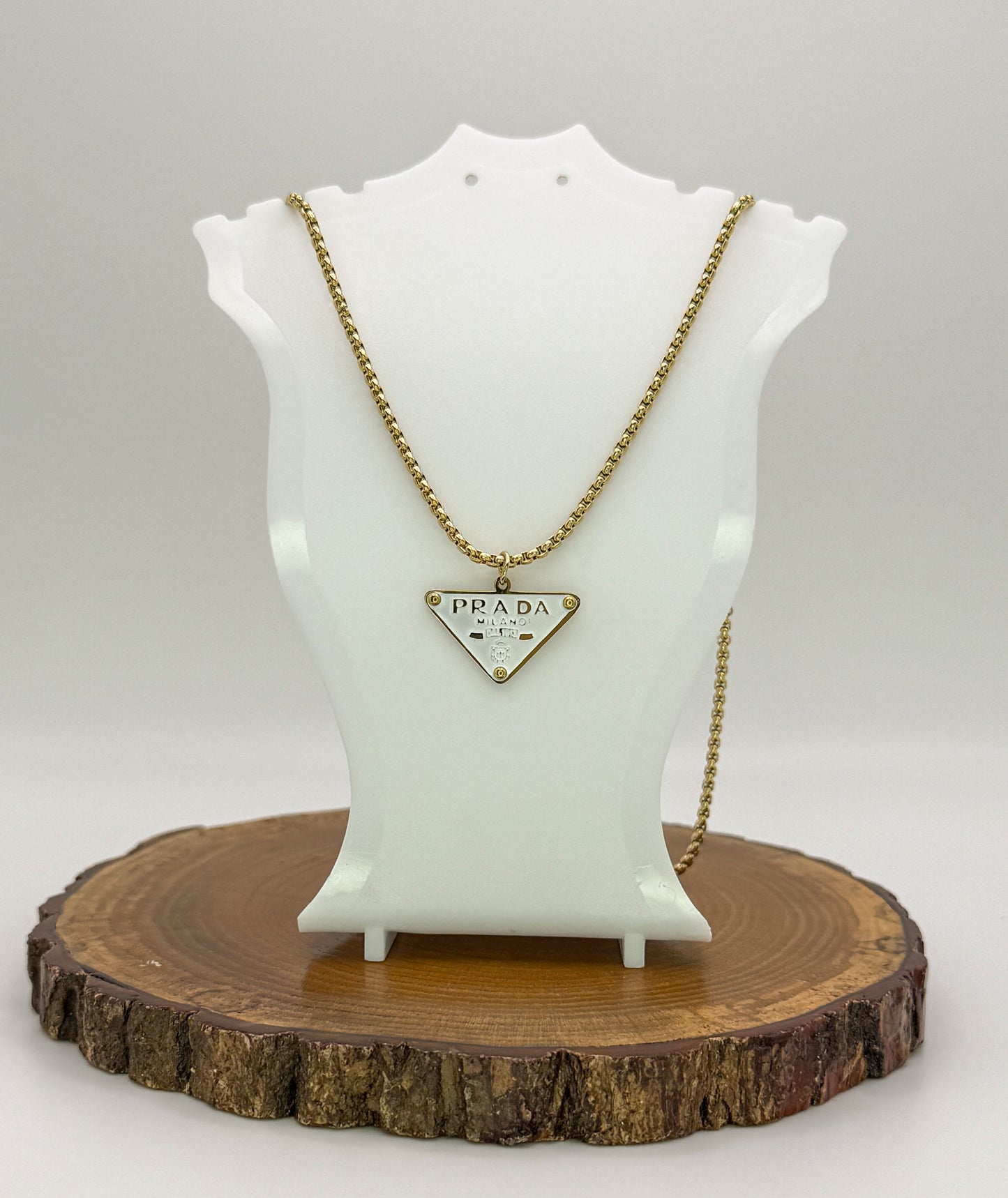 Gold Prada Designer Pendant Stainless Steel Necklace