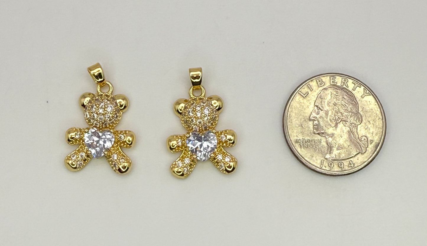 Gold Teddy Bear Pendants with Zircon Gems