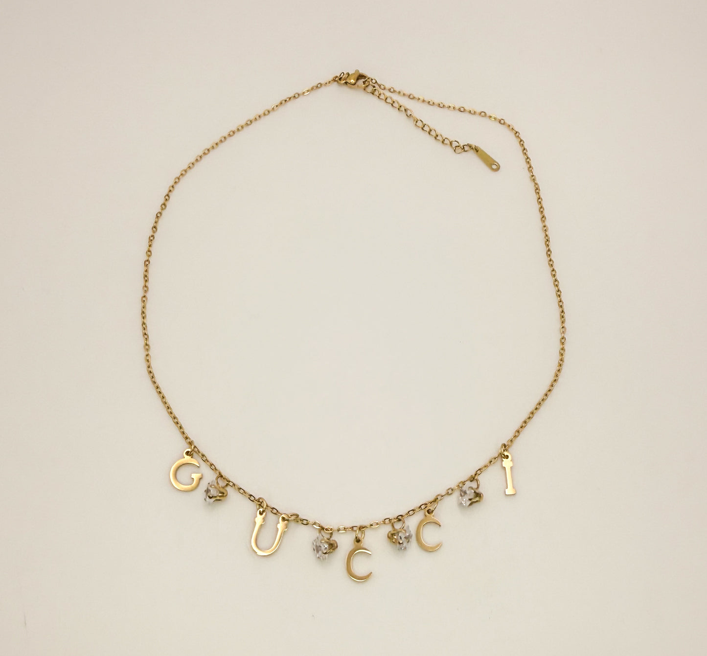 Gold Gucci Designer Dangle Adjustable Stainless Steel Necklace