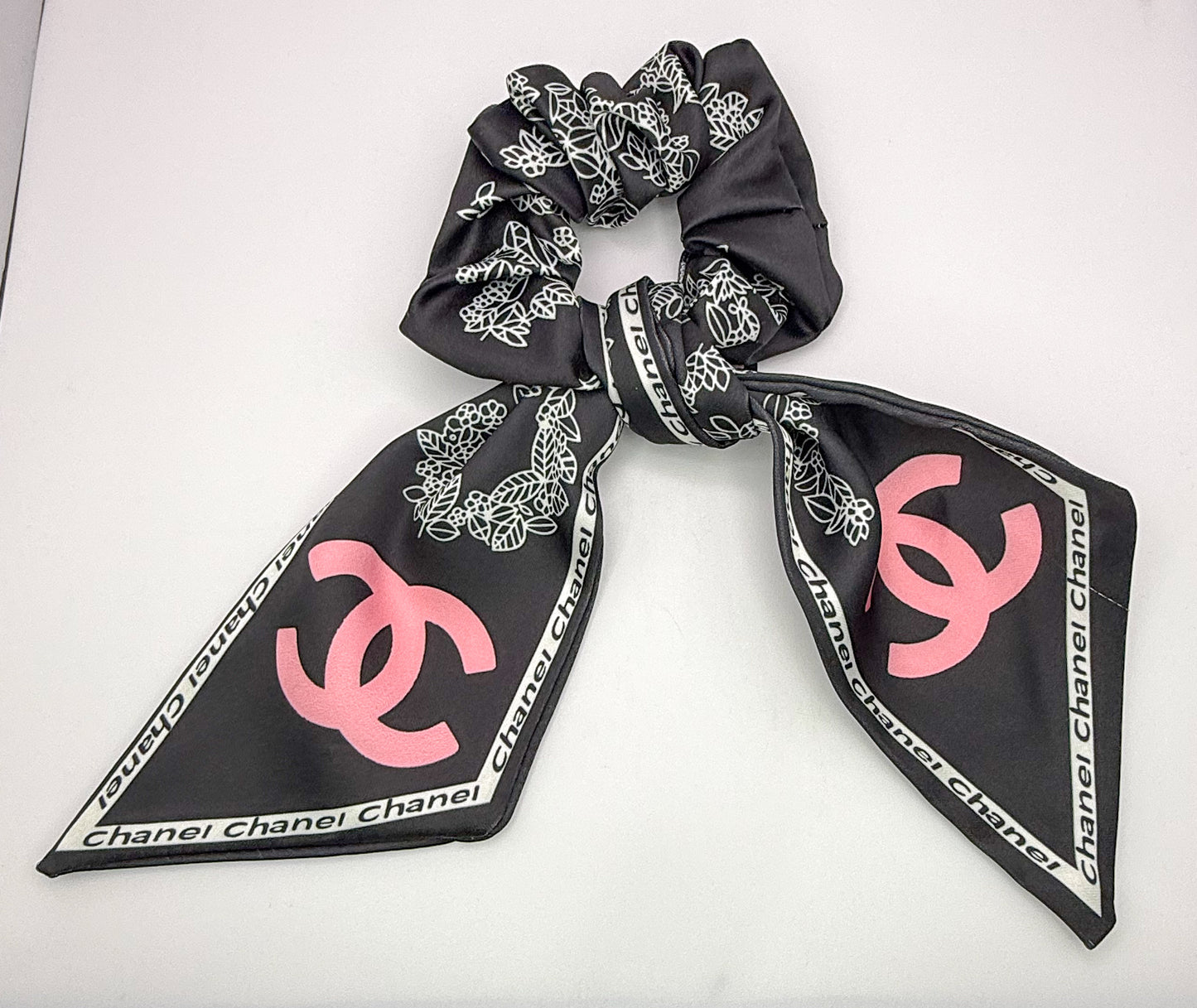 CC Designer Scrunchie Hair Tie with Removable mini Scarf Hair Ribbon