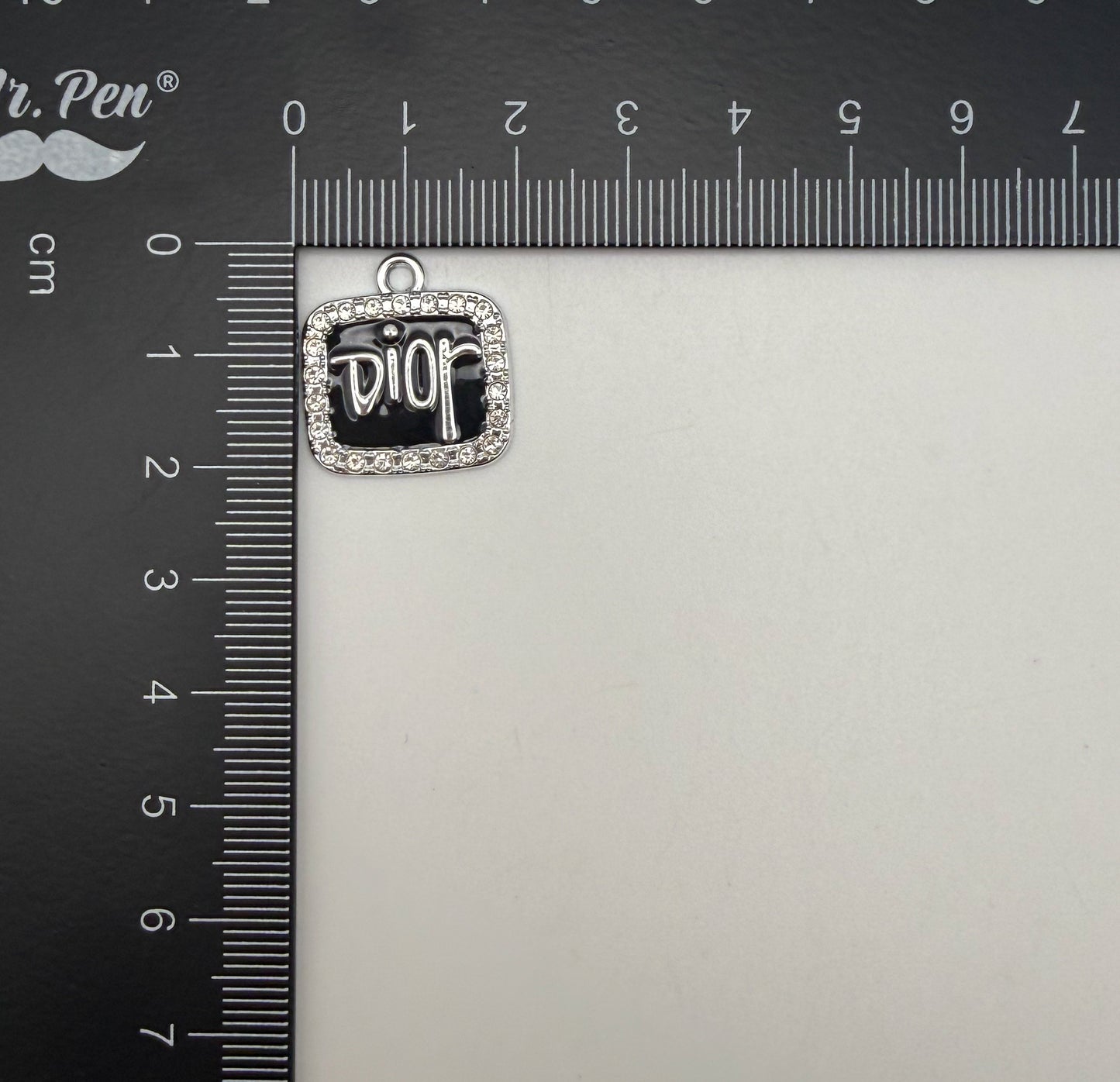 Silver & Black Dior Designer Rectangle Metal DIY Charms